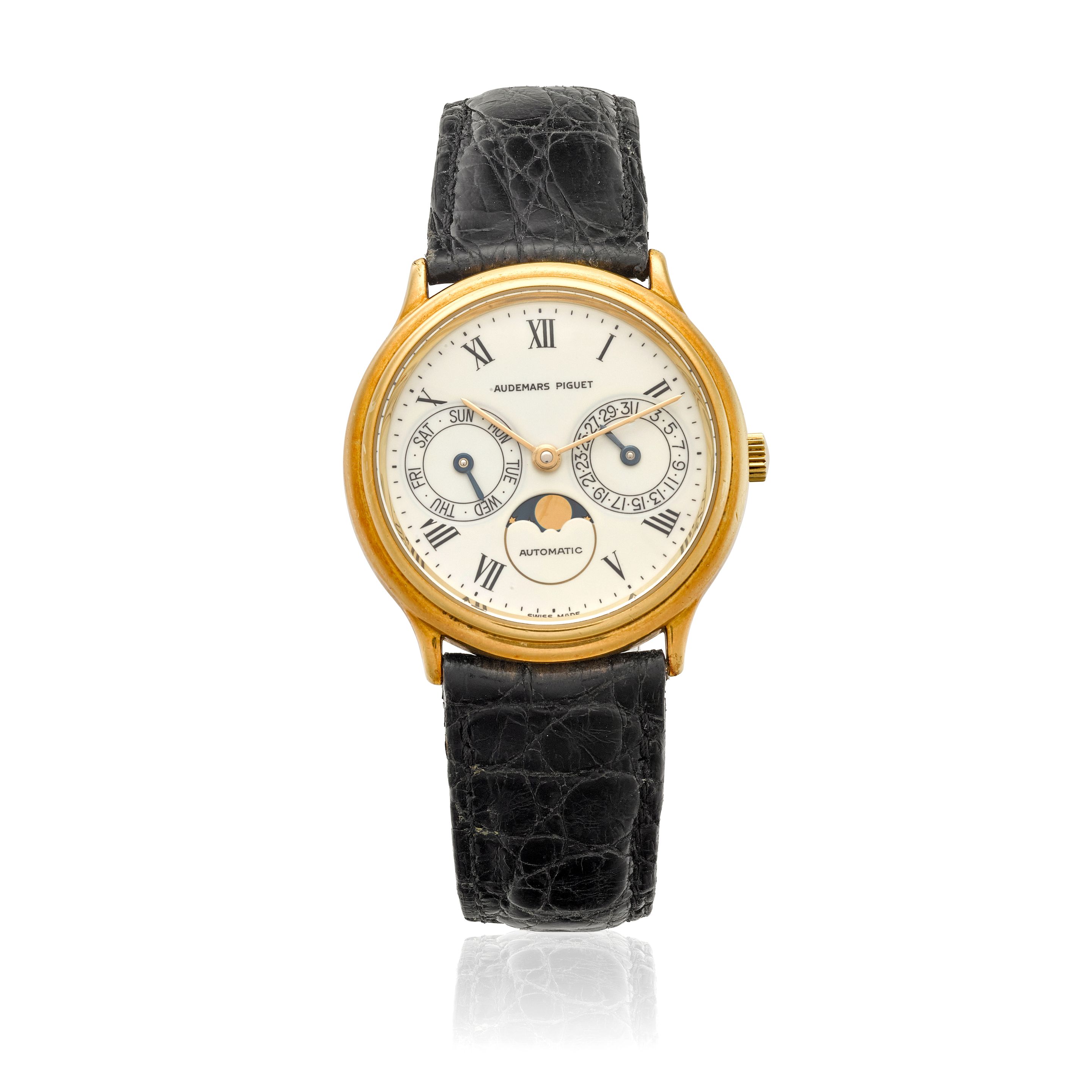 AUDEMARS PIGUET. AN 18K GOLD AUTOMATIC CALENDAR WATCH WITH MOON PHASERef: 25589BA, c.1980s