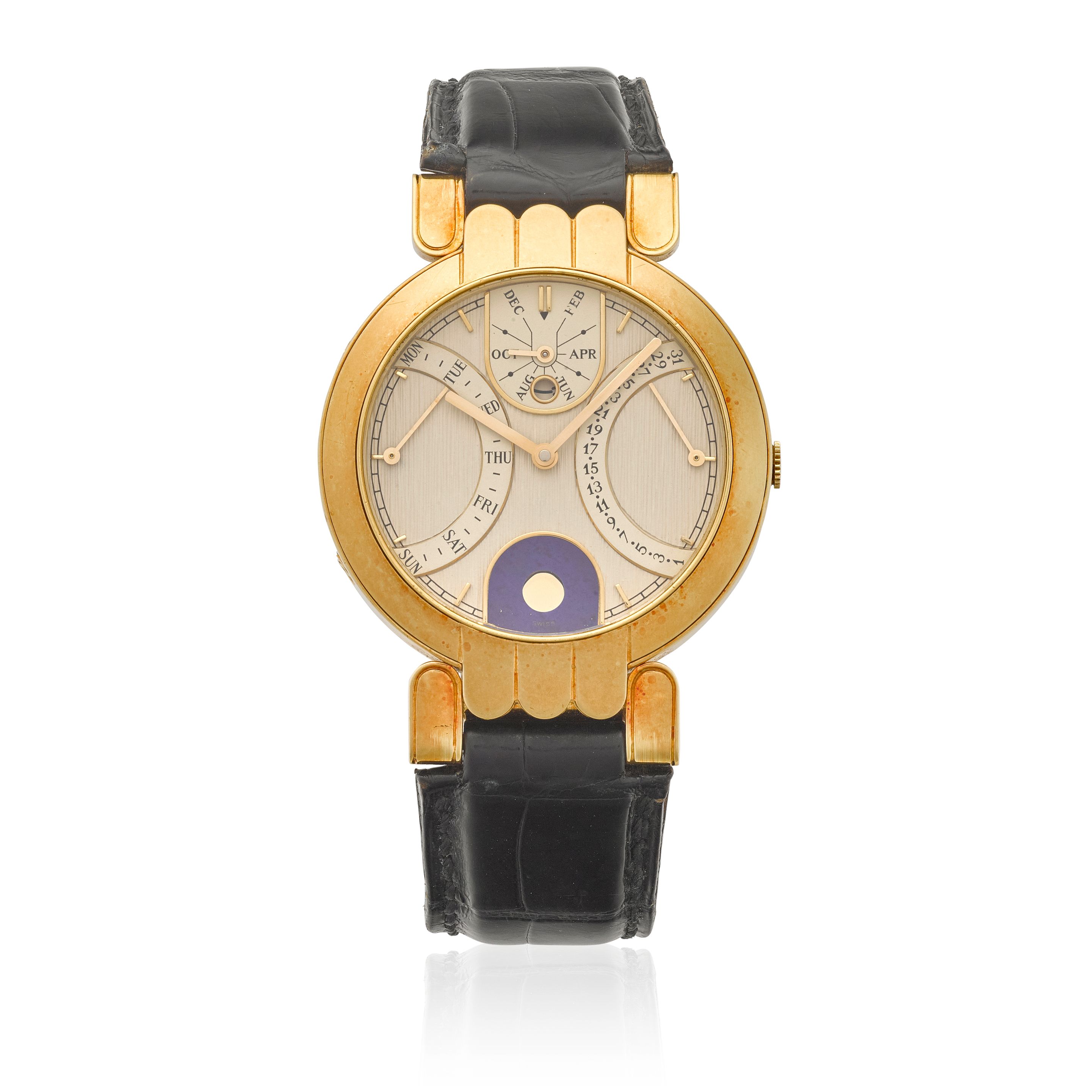 HARRY WINSTON. AN 18K GOLD TRIPLE CALENDAR WRISTWATCH Premier, c.1990s