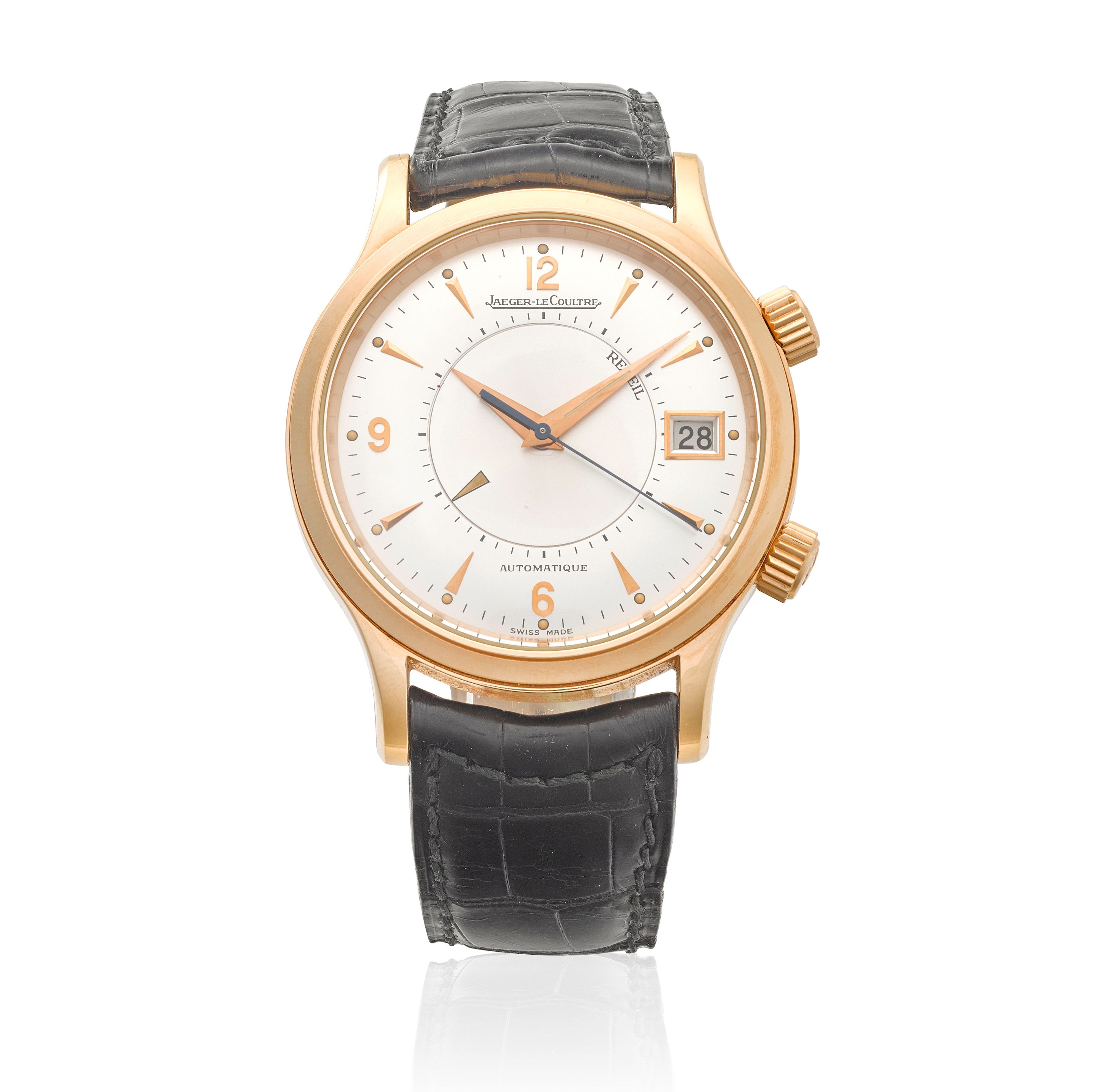 JAEGER LECOULTRE. A PINK GOLD AUTOMATIC CALENDAR WATCH WITH ALARM Master Control Reveil, Ref: Ref. 141.2.97, c. 2010