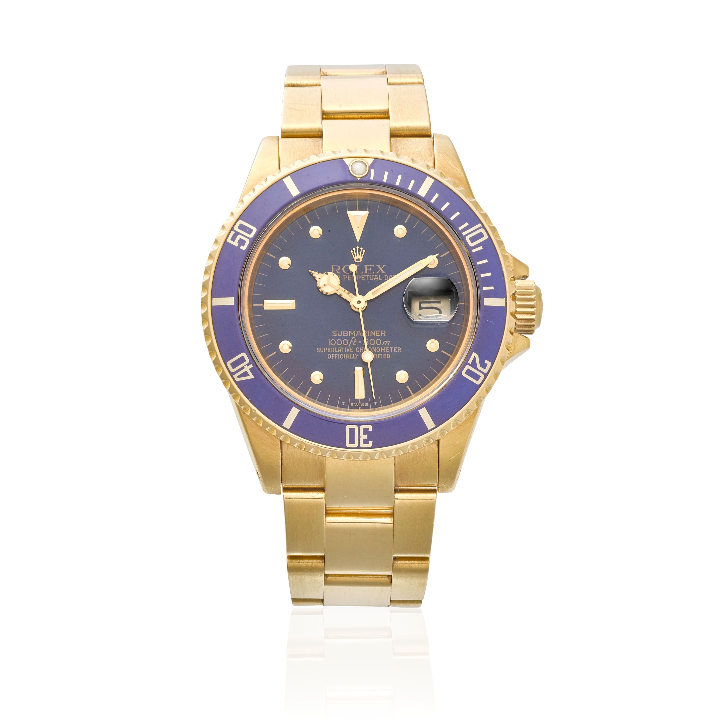 ROLEX. A FINE 18K GOLD AUTOMATIC CALENDAR BRACELET WATCH Submariner, Ref: 16803, C.1988