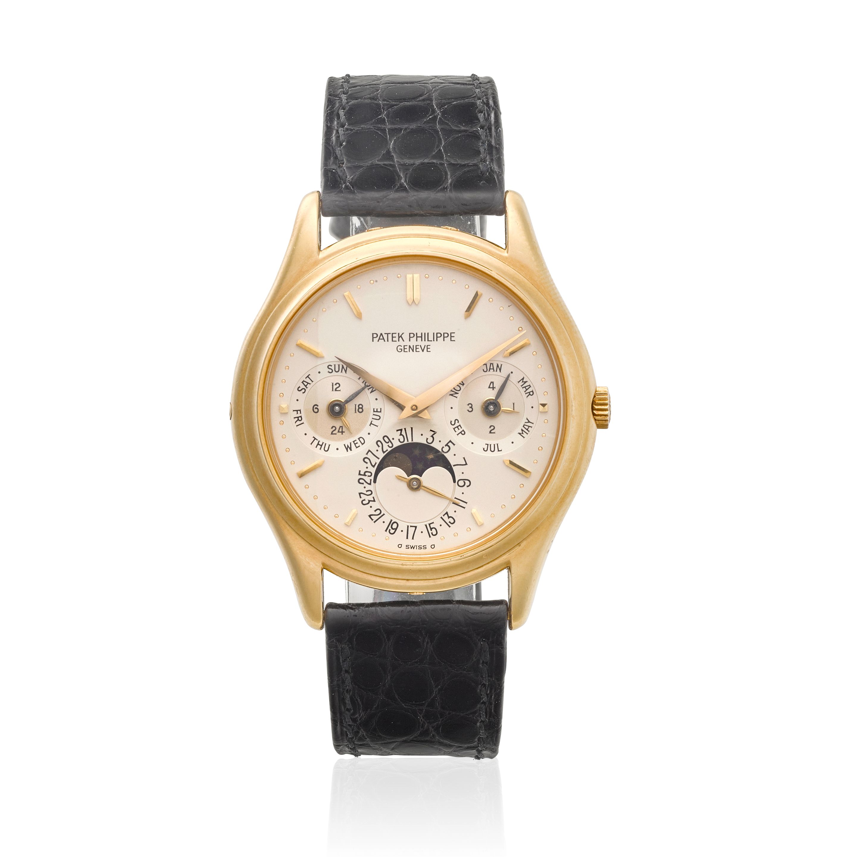 PATEK PHILIPPE. A FINE 18K GOLD AUTOMATIC PERPETUAL CALENDAR WRISTWATCH WITH MOON PHASERef: 3940, c.1990s