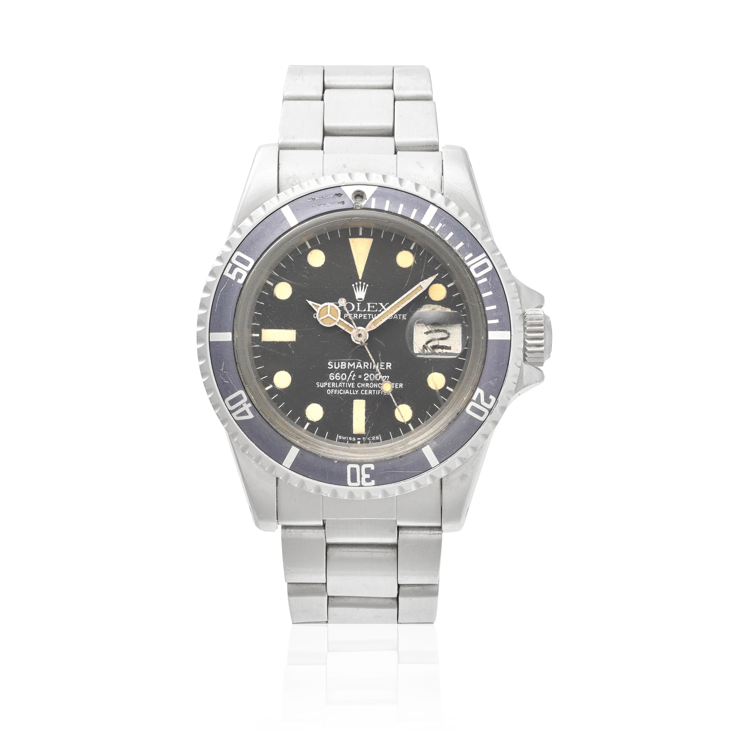 ROLEX. A STAINLESS STEEL AUTOMATIC CALENDAR BRACELET WATCH Submariner, Ref: 1680, c.1977