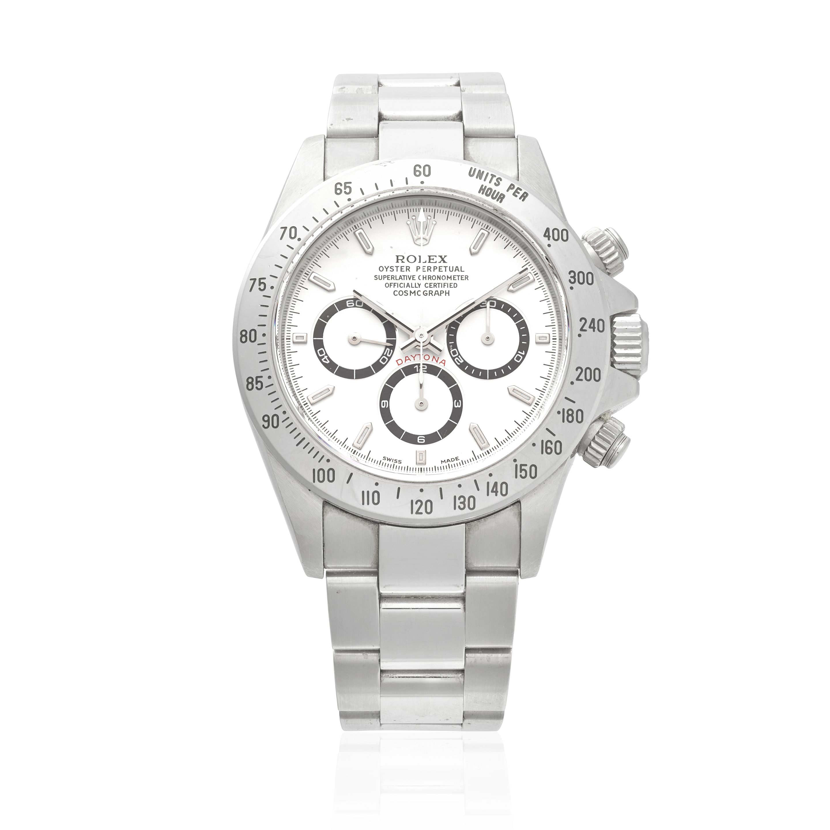 ROLEX. A STAINLESS STEEL AUTOMATIC CHRONOGRAPH BRACELET WATCH WITH ZENITH MOVEMENT Cosmograph Daytona 'Zenith', Ref: 16520, c.1998