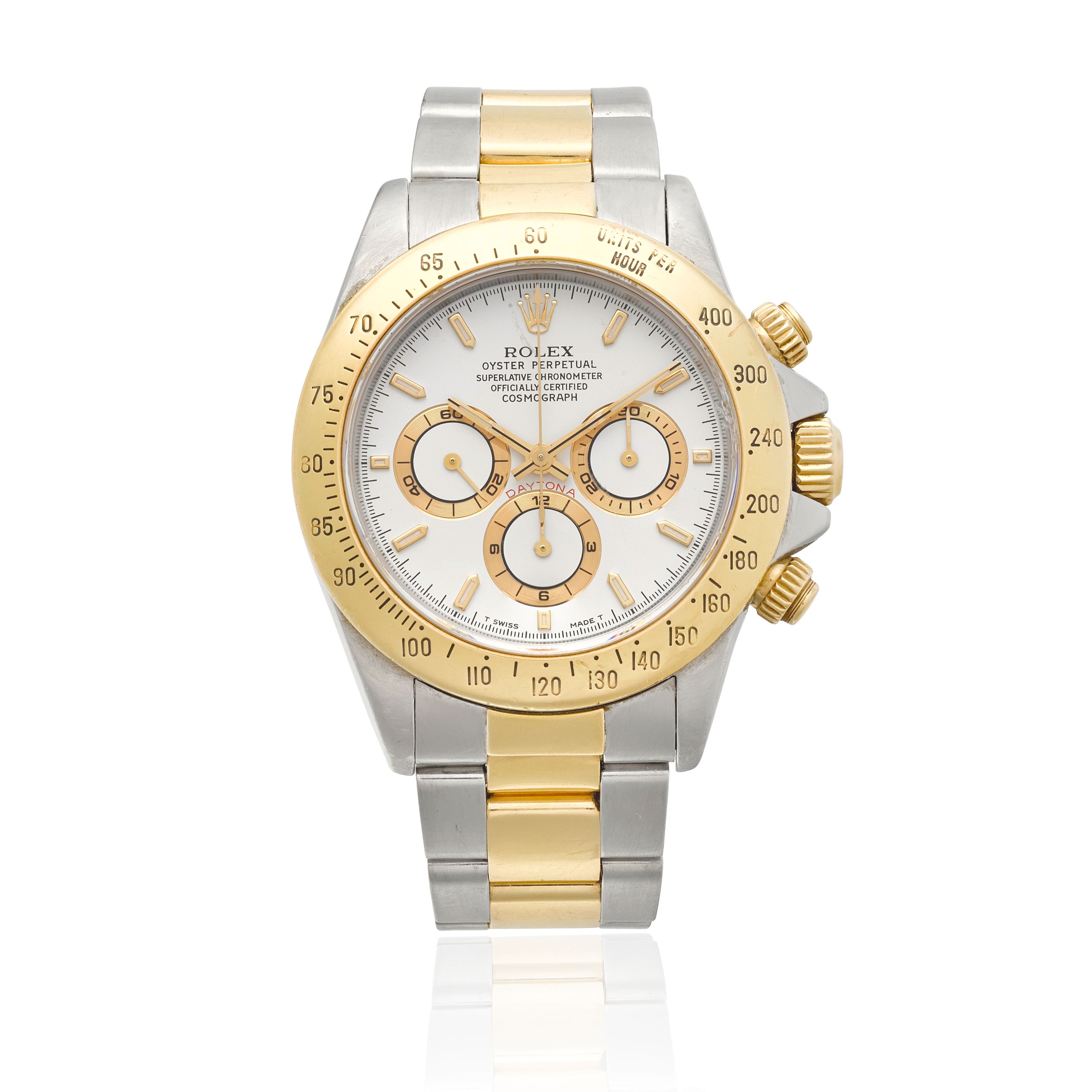 ROLEX. AN 18K GOLD AND STAINLESS TEEL AUTOMATIC CHRONOGRAPH BRACELET WATCH WITH ZENITH MOVEMENT Daytona, Ref: 16523, c.1997