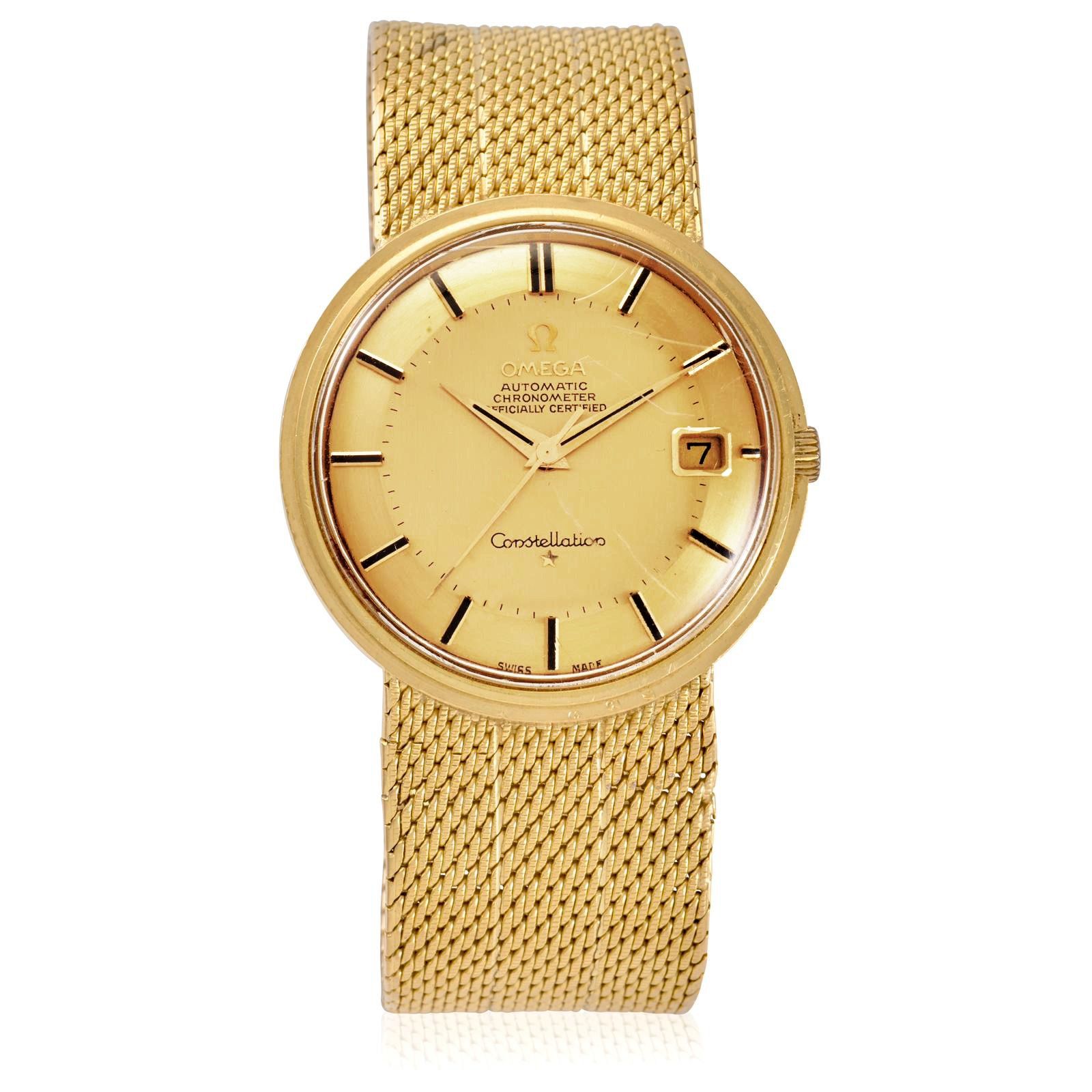 OMEGA. AN 18K GOLD AUTOMATIC CALENDAR BRACELET WATCH Constellation, c. 1960s