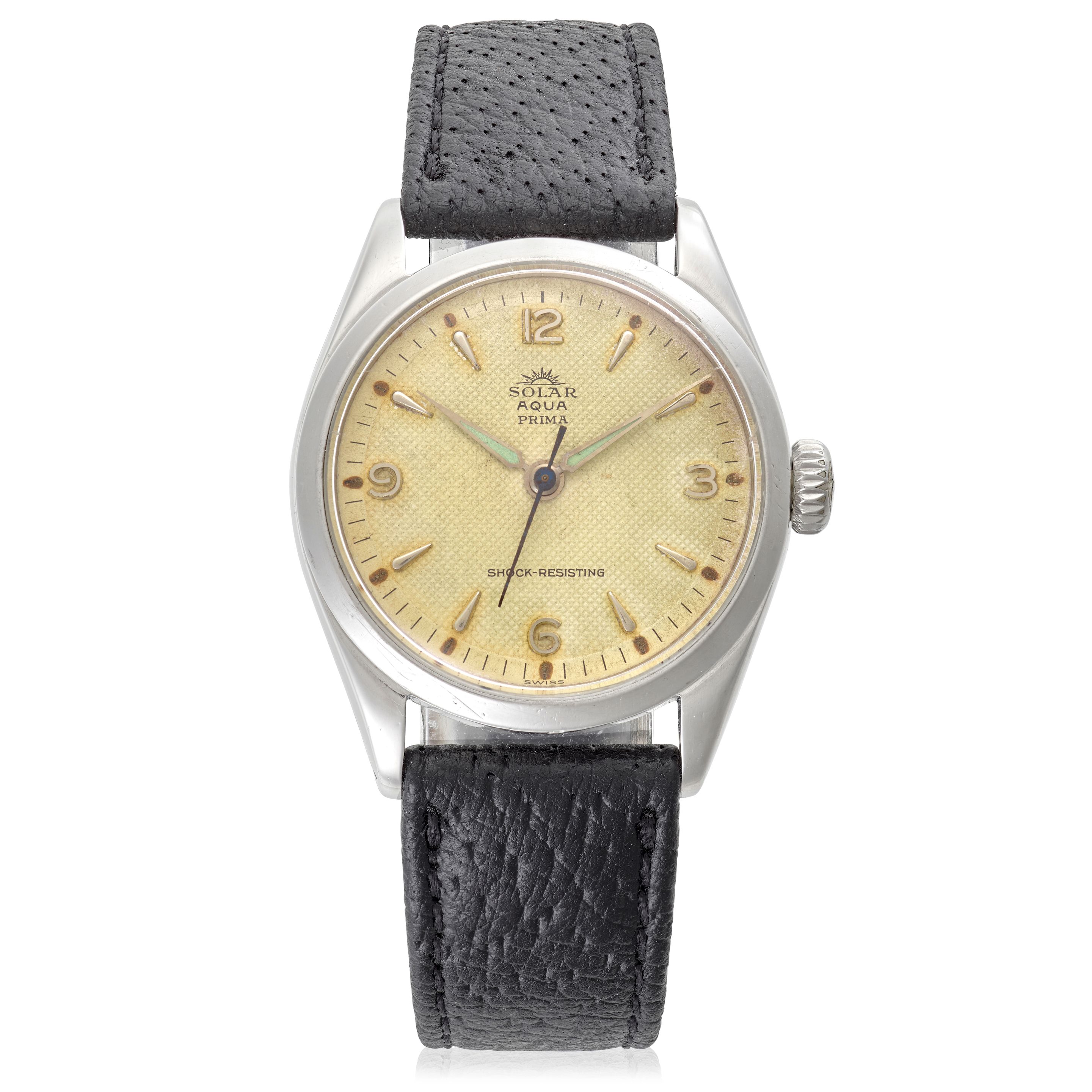 SOLAR/TUDOR. A STAINLESS STEEL MANUAL WIND WRISTWATCH Aqua, Ref: 7933, c. 1950s