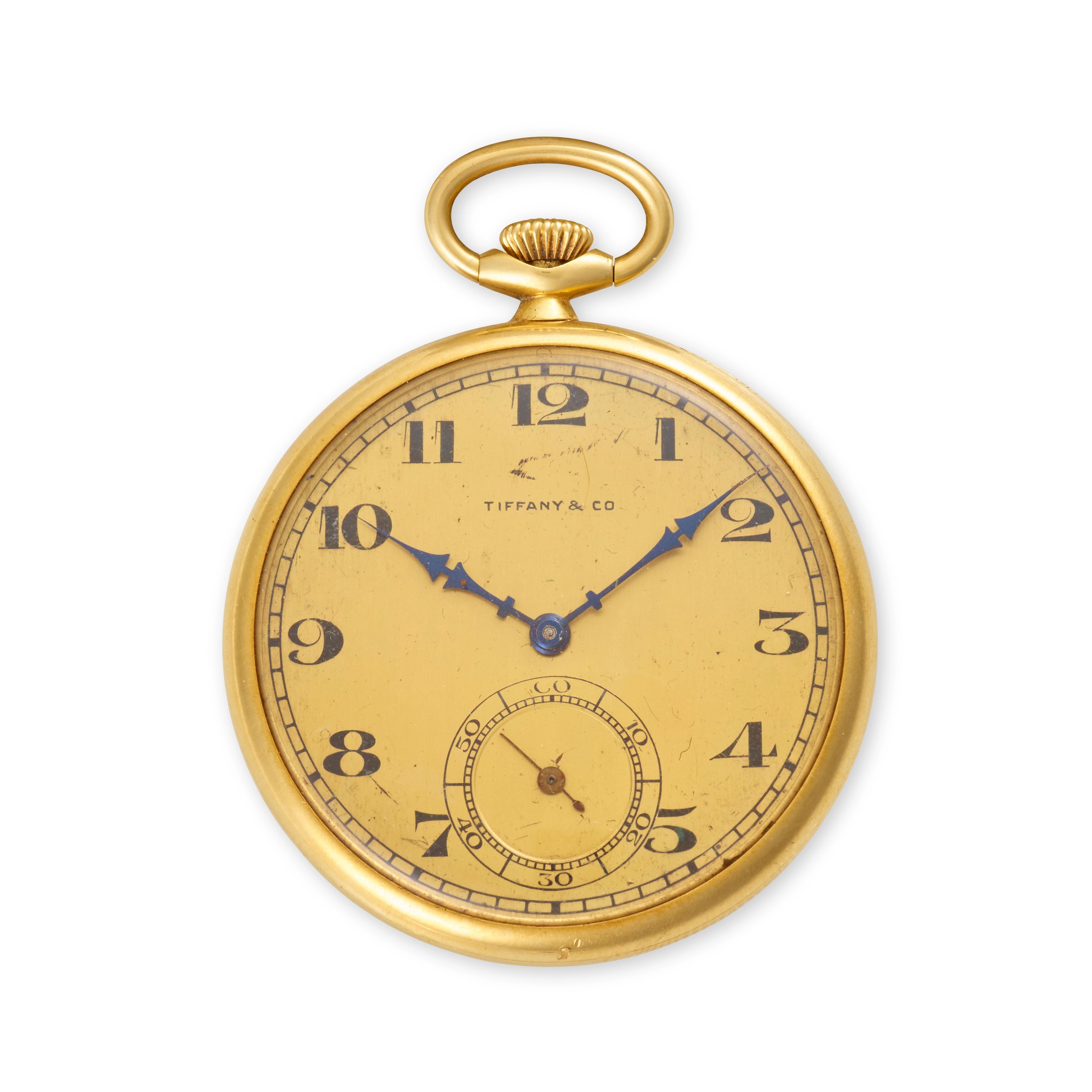 LONGINES FOR TIFFANY & CO. AN 18K GOLD KEYLESS WIND OPEN FACE POCKET WATCH Circa 1920