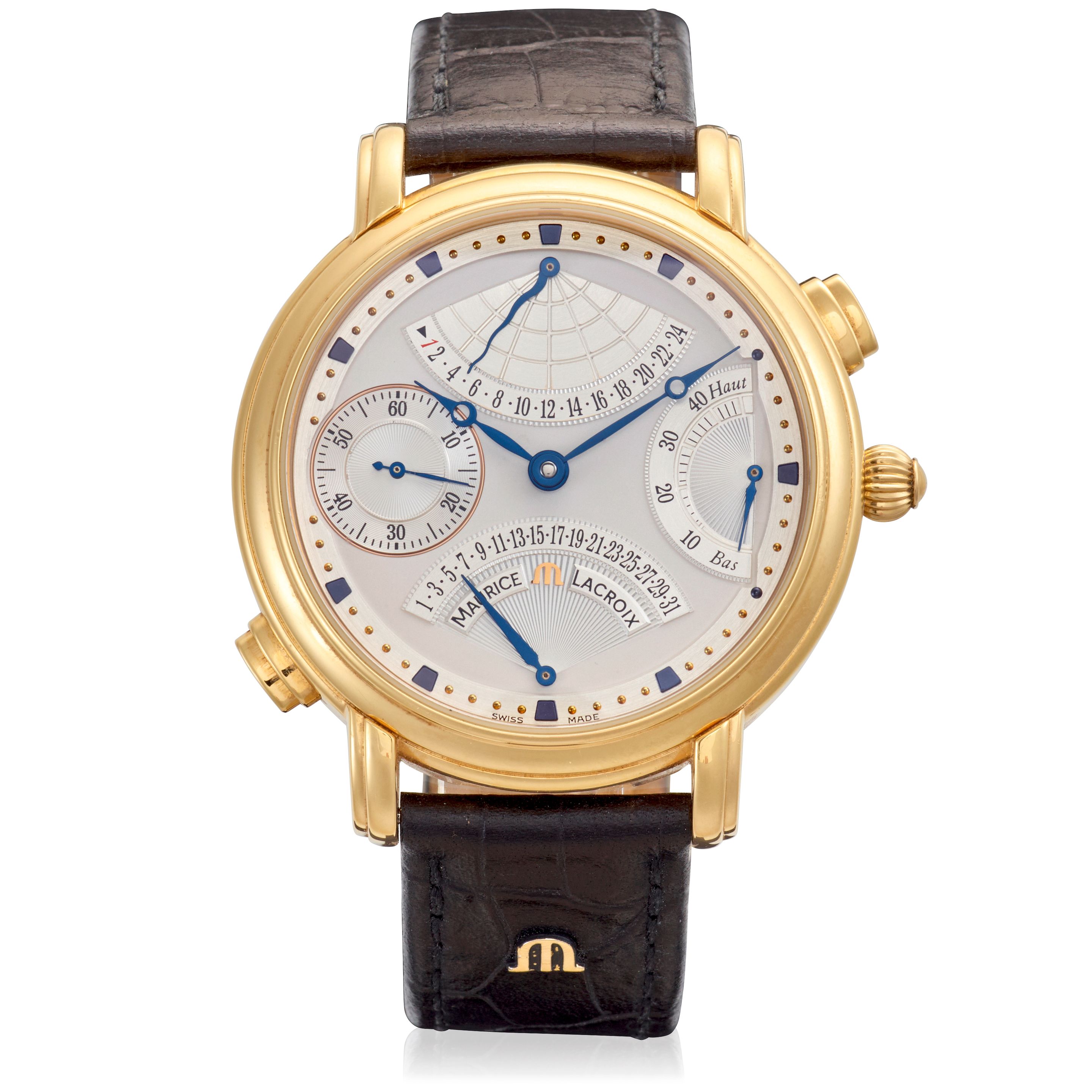 MAURICE LACROIX. AN 18K GOLD MANUAL WINDING CALENDAR WRISTWATCH WITH 24-HOUR INDICATION AND POWER RESERVE Masterpiece, Ref: MP7018, c.2010