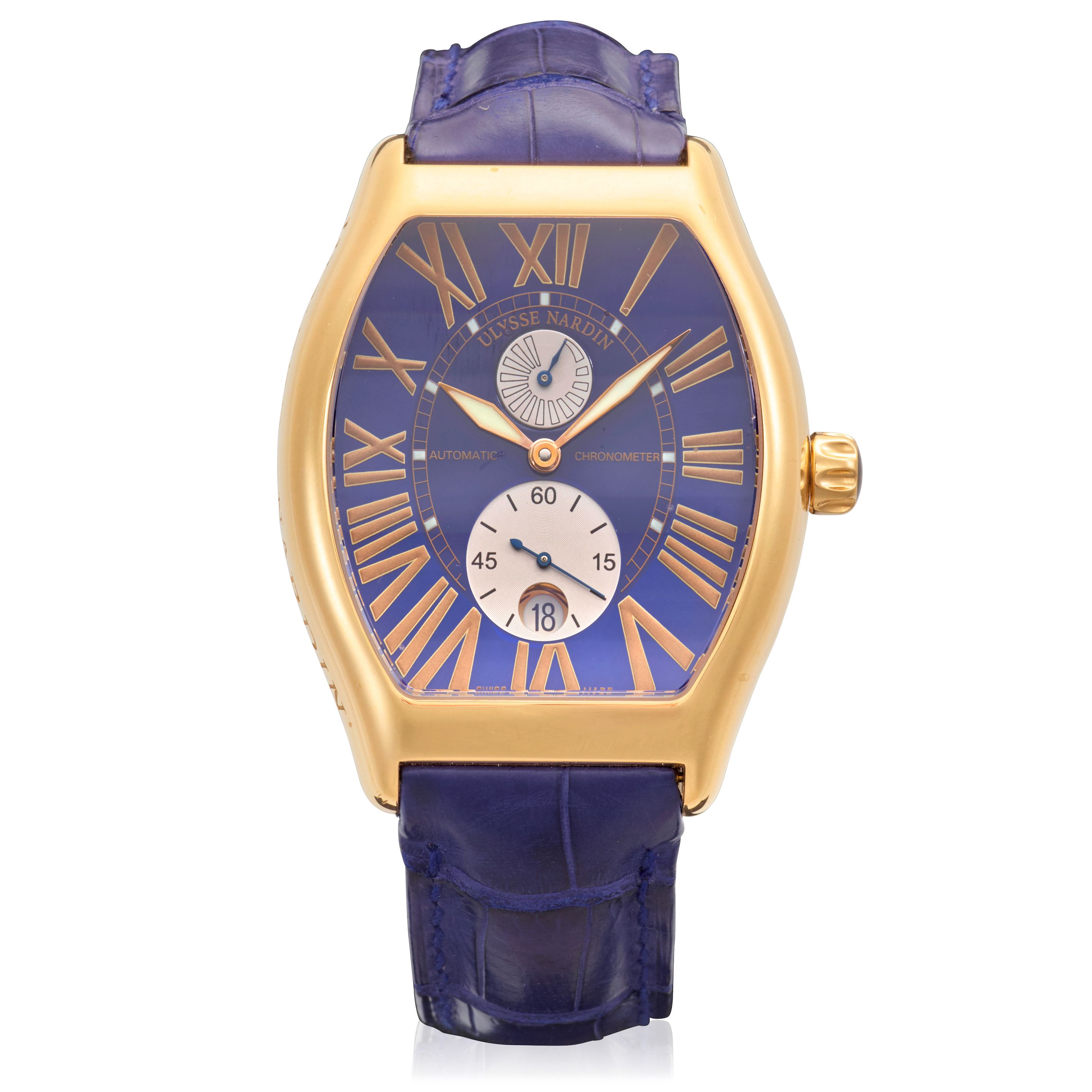 ULYSSE NARDIN. AN 18K GOLD AUTOMATIC CALENDAR WRISTWATCH WITH POWER RESERVE Michelangelo, Ref: 276-68, c. 2010