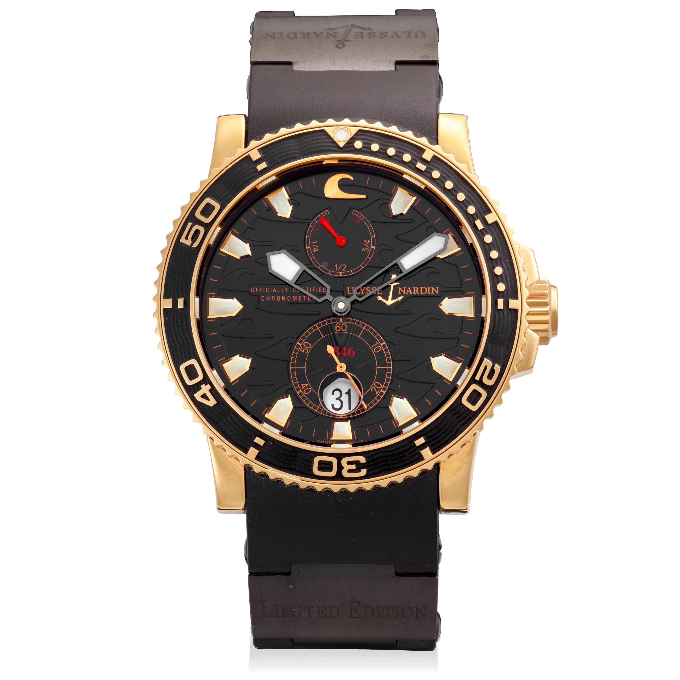 ULYSSE NARDIN. AN 18K GOLD AUTOMATIC CALENDAR WRISTWATCH WITH POWER RESERVE Marine Chronometer, Ref: 266-37, c. 2015