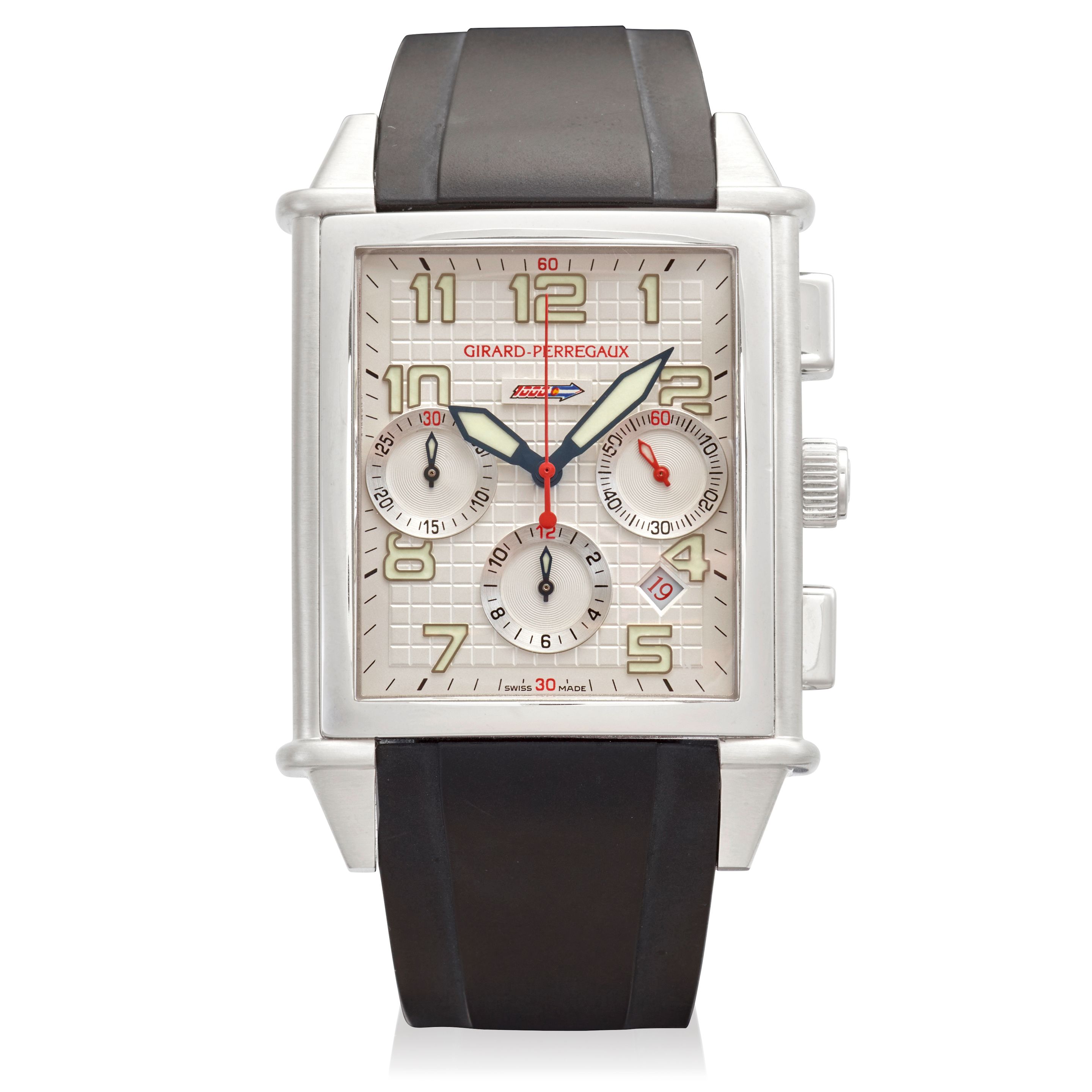 GIRARD PERREGAUX. A STAINLESS-STEEL AUTOMATIC CALENDAR CHRONOGRAPH WRISTWATCHRef: 25840, Purchased February, 2011