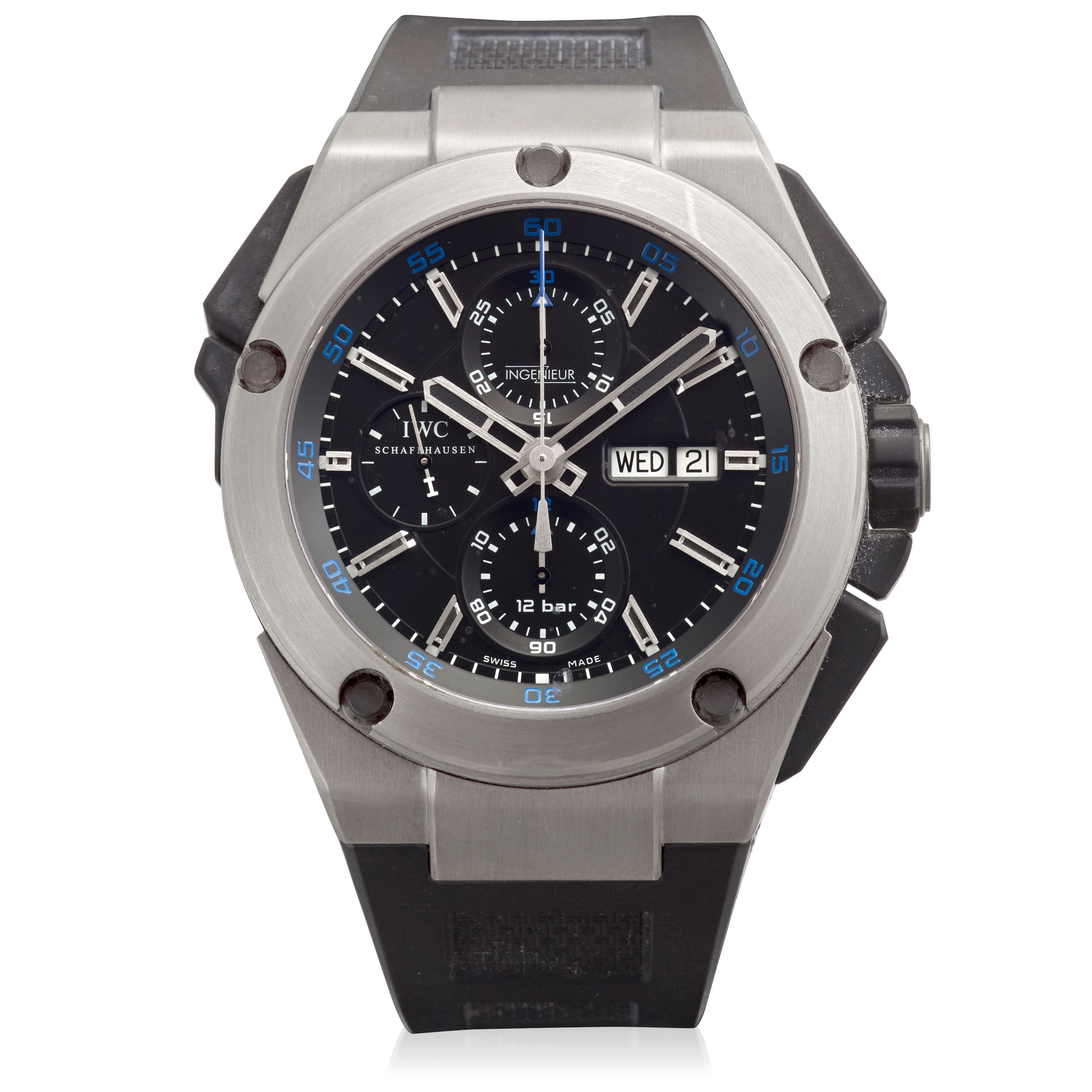IWC. A TITANIUM AUTOMATIC SPLIT-SECOND CHRONOGRAPH CALENDAR WRISTWATCH Ingenieur Double Chronograph, Ref: 3765, c.2010