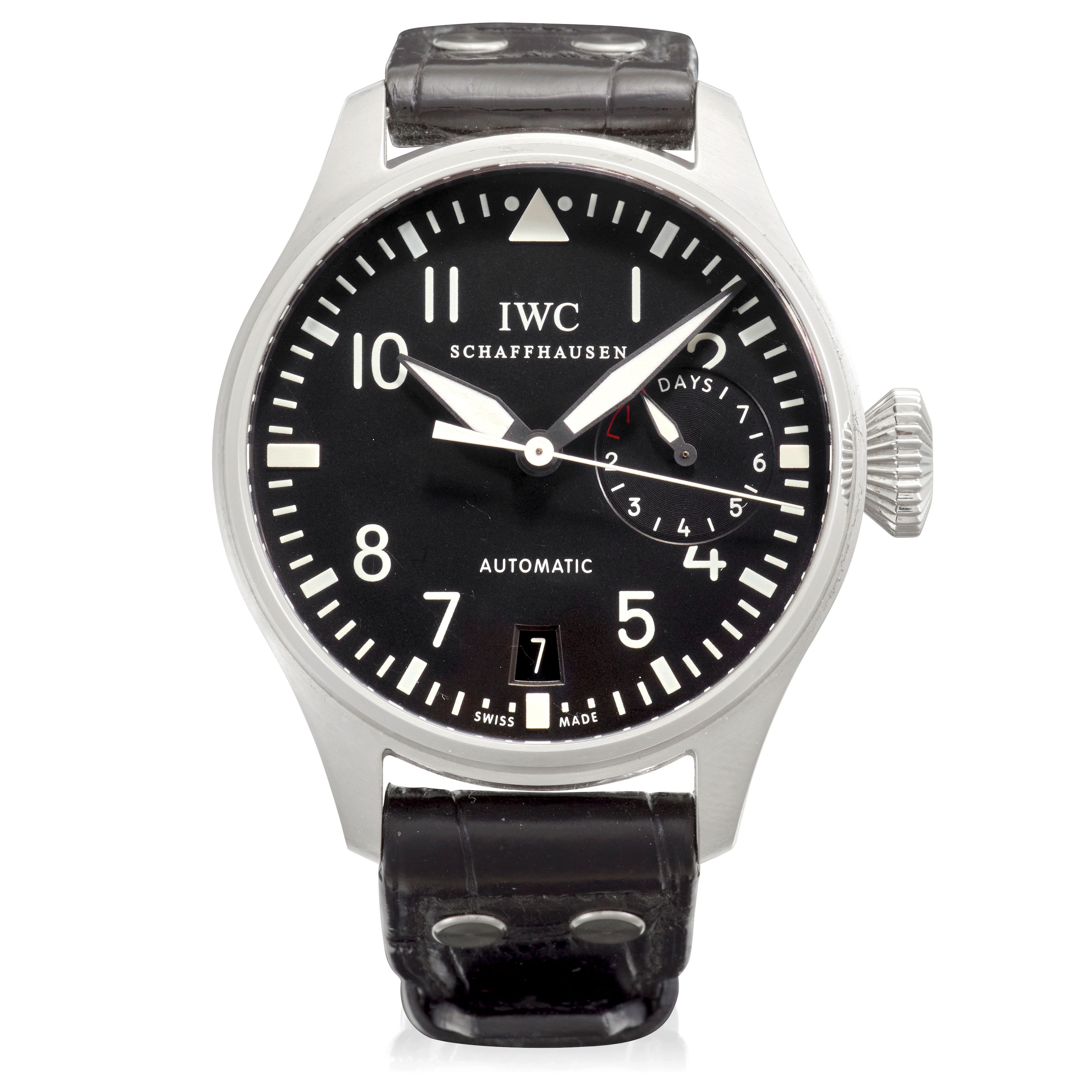IWC. A LARGE STAINLESS-STEEL AUTOMATIC CALENDAR WRISTWATCH WITH 7-DAY POWER RESERVE INDICATION Big Pilot, Ref: IW500401, c.2010
