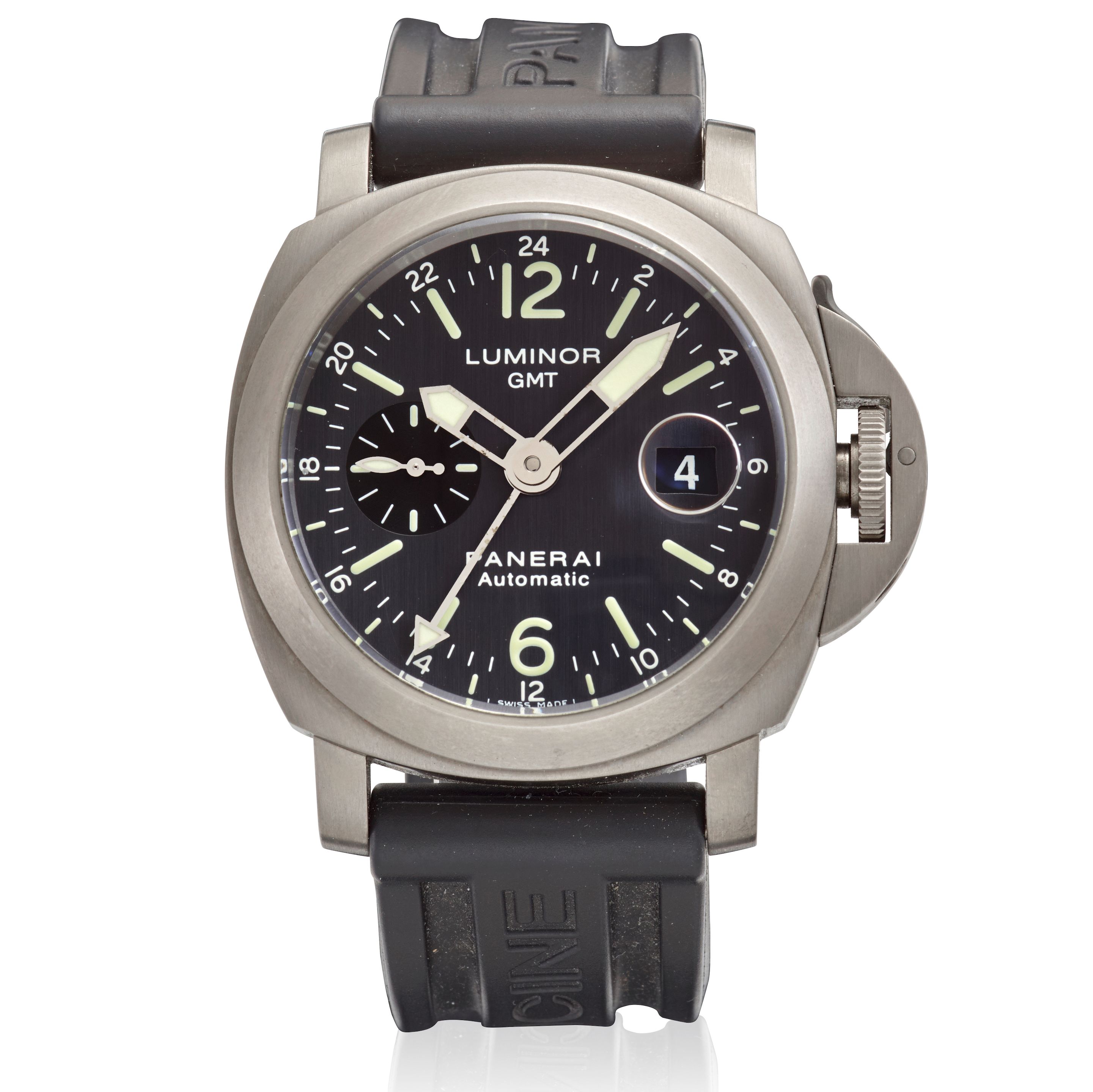 PANERAI. A TITANIUM AUTOMATIC WRISTWATCH WITH DUAL TIME ZONE AND DATE Luminor GMT, Ref: PAM089, c.2003