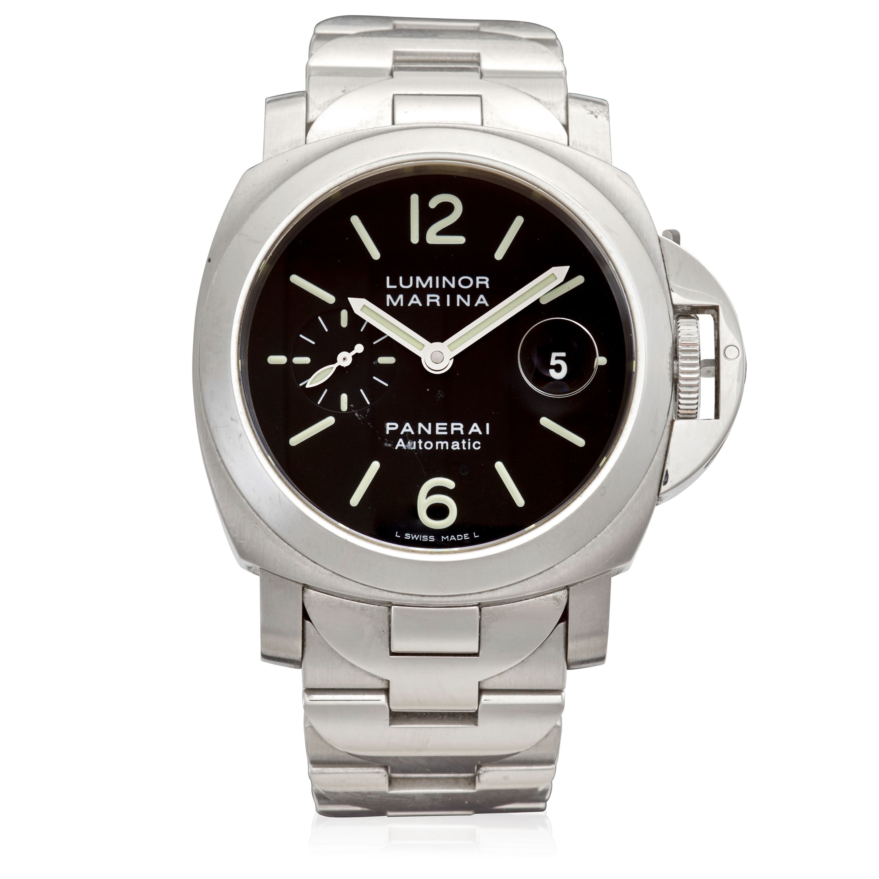 PANERAI. A STAINLESS-STEEL AUTOMATIC CALENDAR BRACELET WATCH Luminor Marina, Ref: PAM00220, Purchased 10th June, 2007