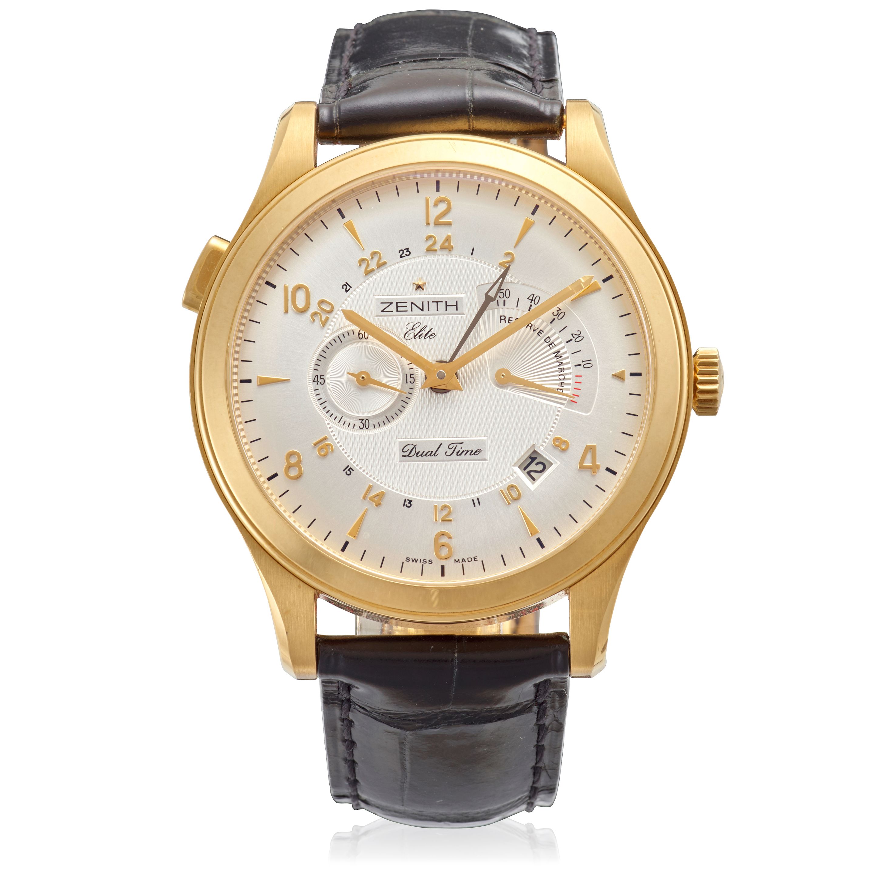 ZENITH. AN 18K GOLD AUTOMATIC DUAL-TIME CALENDAR WRISTWATCH WITH POWER RESERVE Grande Class, Ref: 18.0520, c. 2005