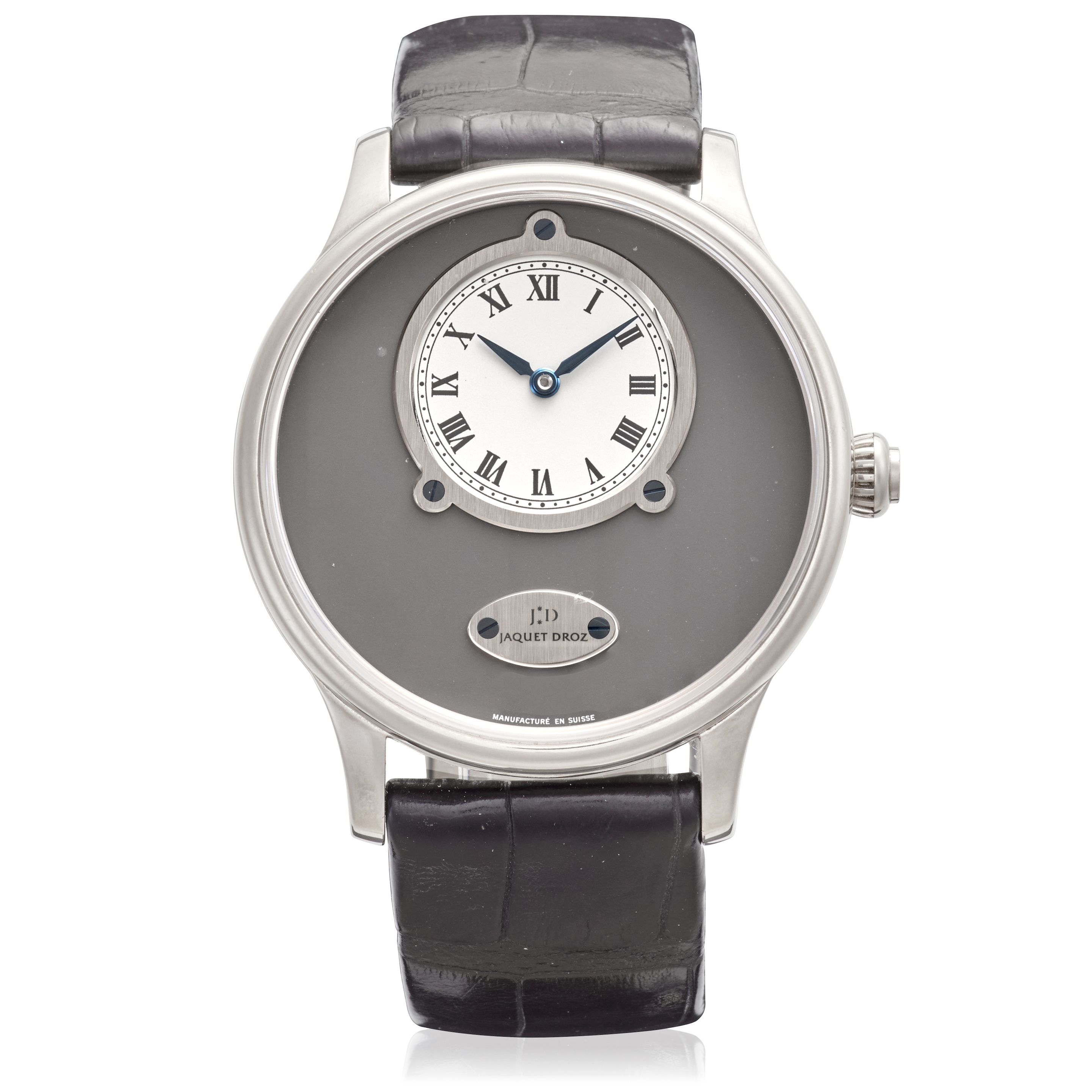 JAQUET DROZ. AN 18K WHITE GOLD AUTOMATIC LIMITED EDITION WRISTWATCH Petite Heure, Ref: J005034201, Purchased 14th October, 2005