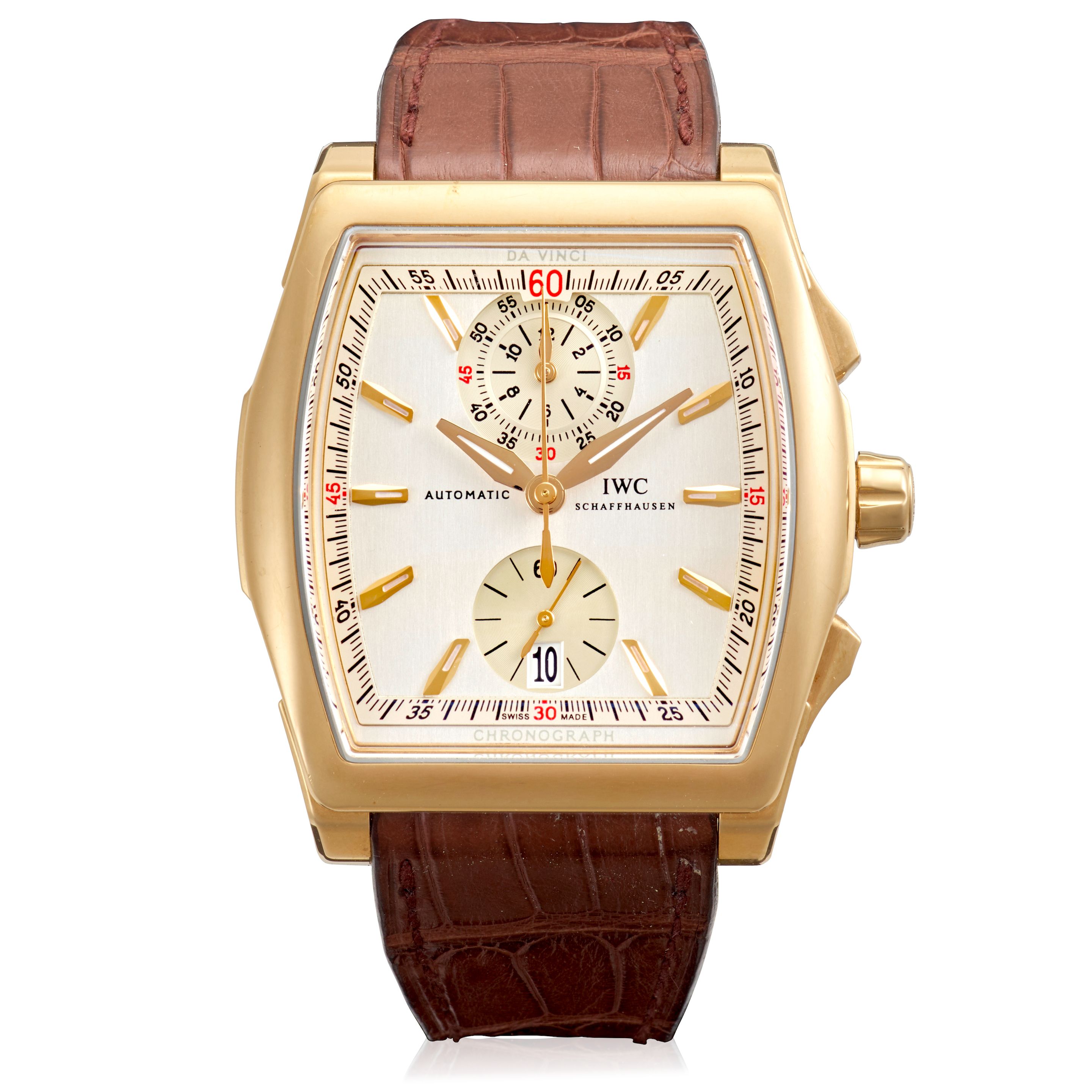 IWC. AN 18K GOLD AUTOMATIC CALENDAR FLYBACK CHRONOGRAPH WRISTWATCH DaVinci, Ref: IW376402, Purchased July, 2008