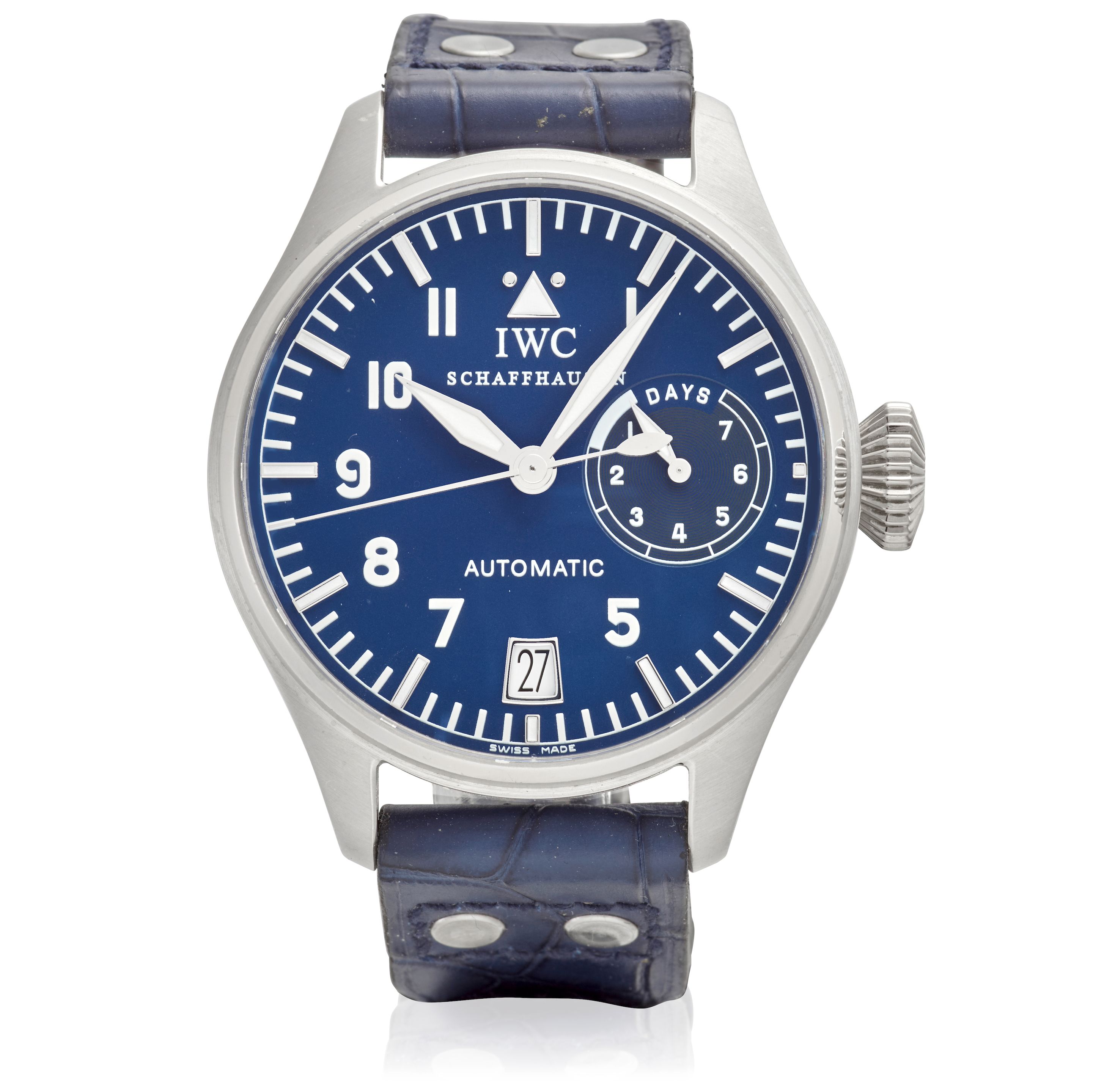 IWC. A PLATINUM LIMITED EDITION AUTOMATIC CALENDAR WRISTWATCH WITH POWER RESERVE INDICATION Big Pilot, Ref: 5002, c.2010