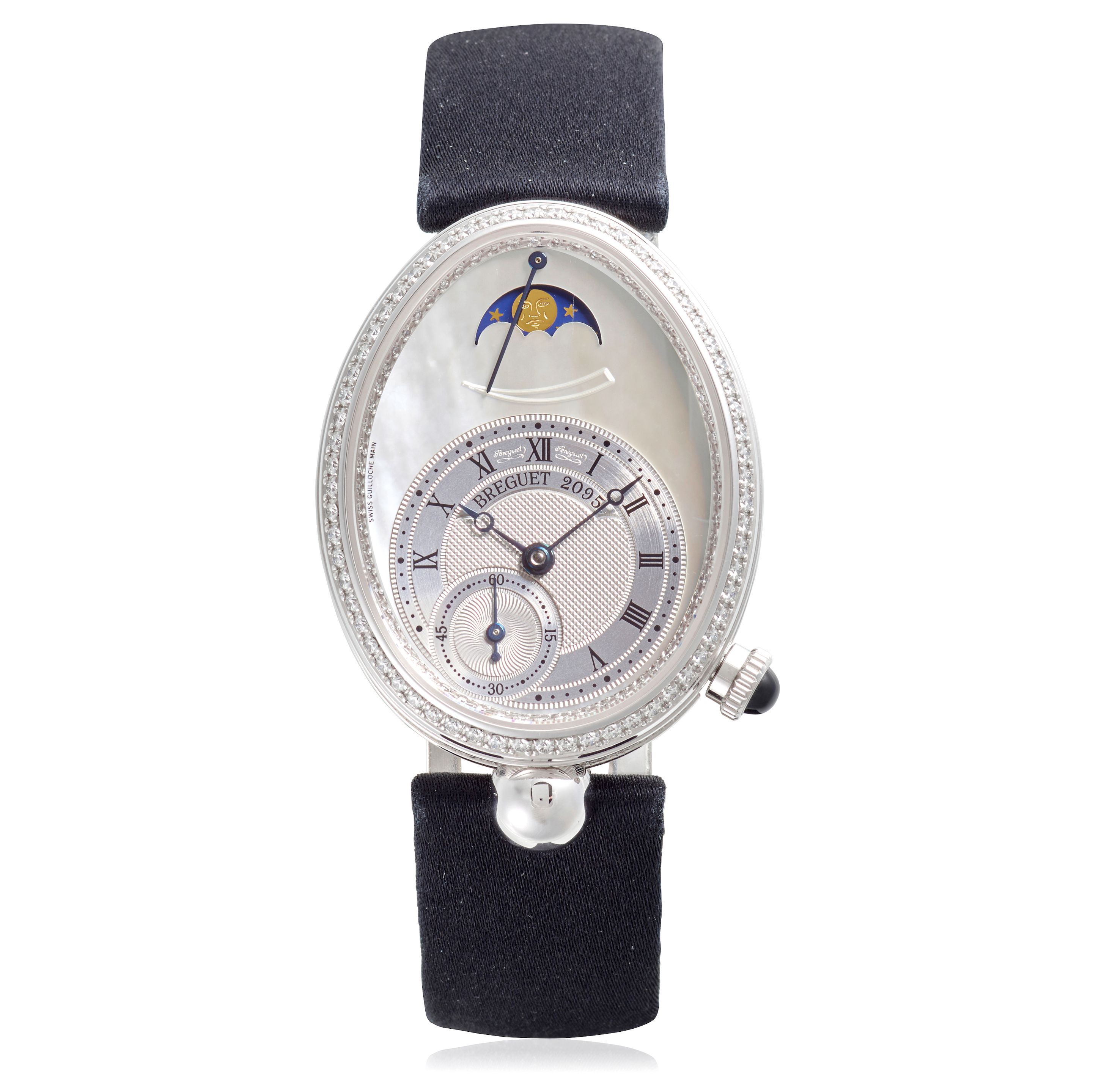 BREGUET. A FINE 18K WHITE GOLD AND DIAMOND AUTOMATIC WRISTWATCH WITH MOON PHASE AND POWER RESERVE INDICATION Reine de Naples, Ref: 8908, c.2000