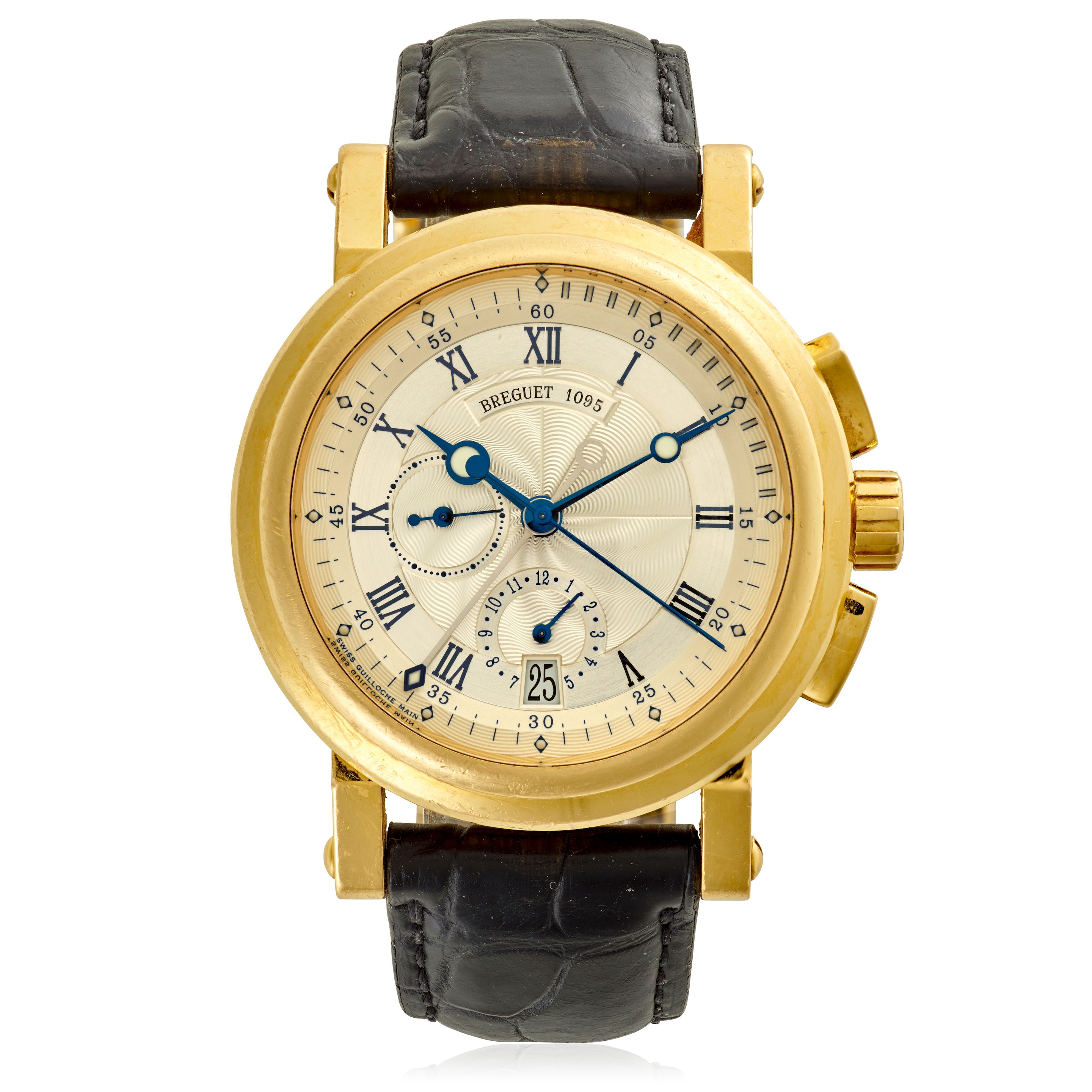 BREGUET. AN 18K YELLOW GOLD MANUAL WIND CALENDAR FLYBACK CHRONOGRAPH WRISTWATCH Marine, Ref: 5827BA125ZU, Purchased 25th November 2012