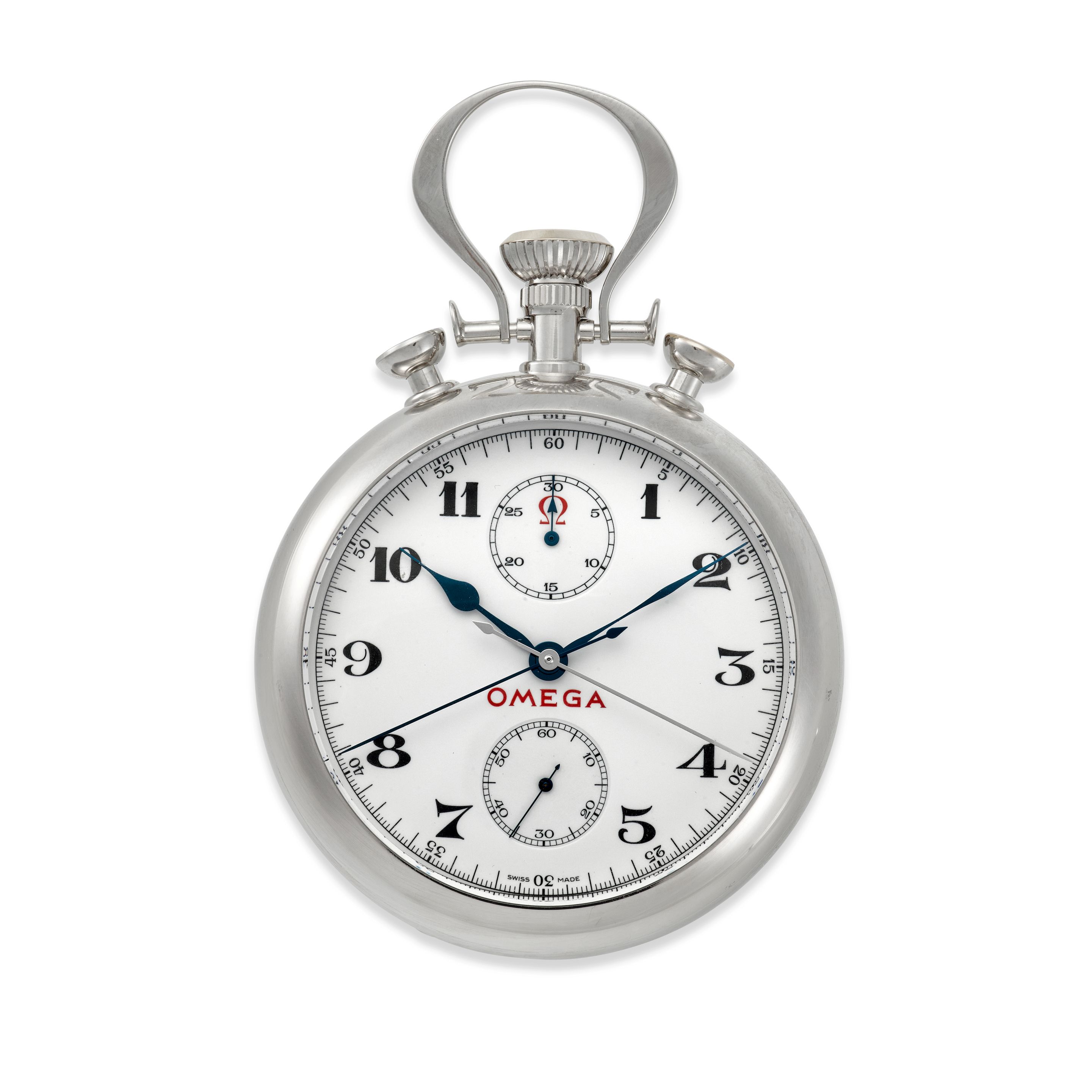 OMEGA. A LIMITED EDITION 18K WHITE GOLD SPLIT SECONDS LARGE OPEN FACE CHRONOGRAPH Olympic Pocket Watch 1932 Rattraprante Chronograph, no. 003/100, Ref: 5110.20.00, 2007