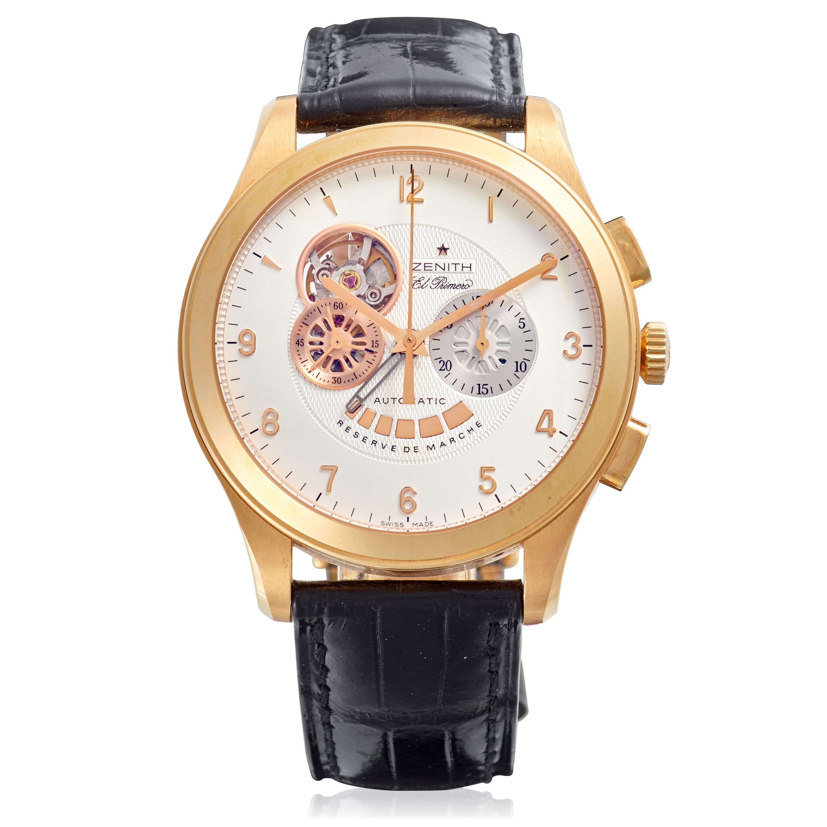 ZENITH. AN 18K GOLD AUTOMATIC CHRONOGRAPH WRISTWATCH WITH POWER RESERVE INDICATION El Primero Grande class XXT, Ref: 18.0520.4021,