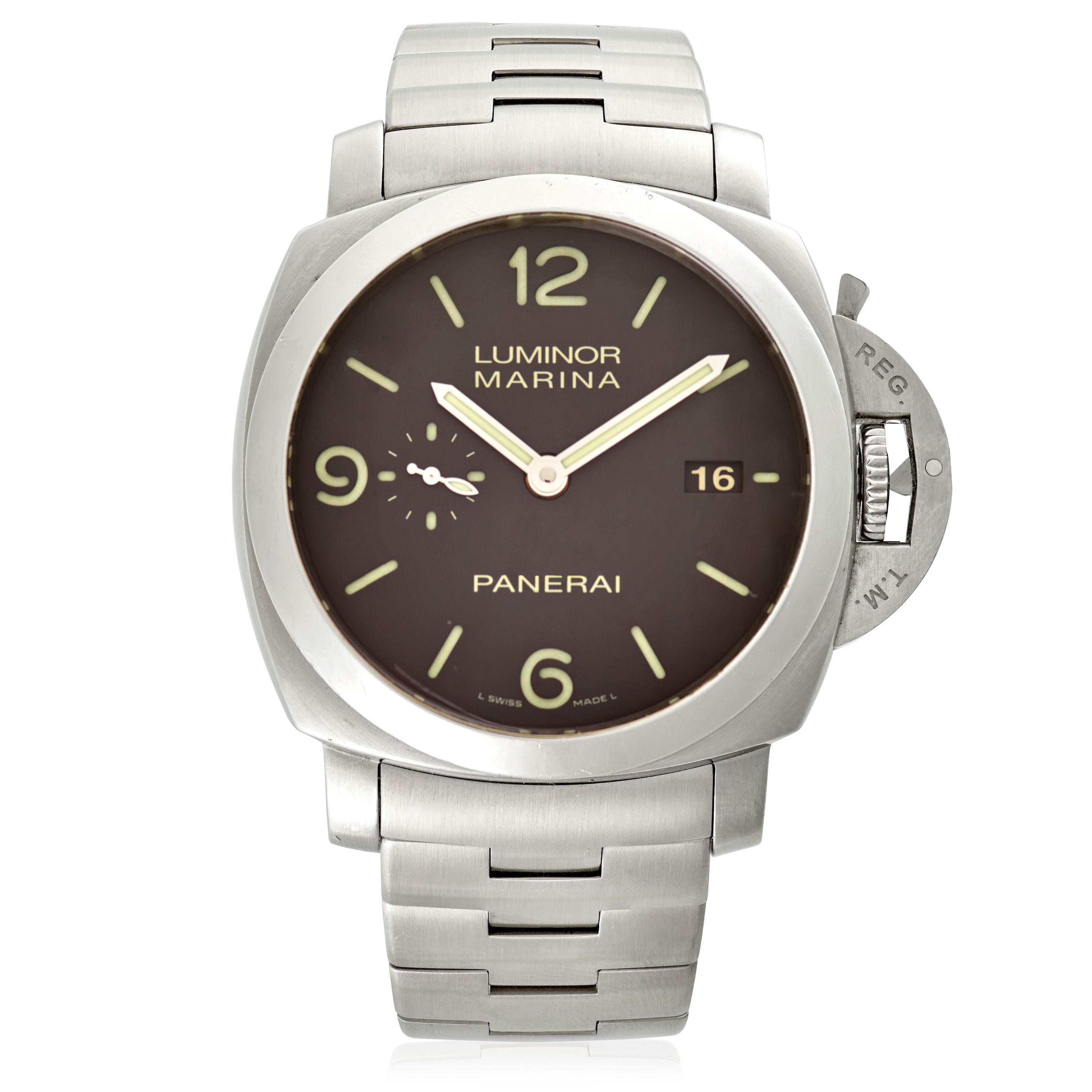 PANERAI. A STAINLESS-STEEL AUTOMATIC CALENDAR WRISTWATCH Luminor Marina, Ref: PAM00328, Purchased 28th December, 2011