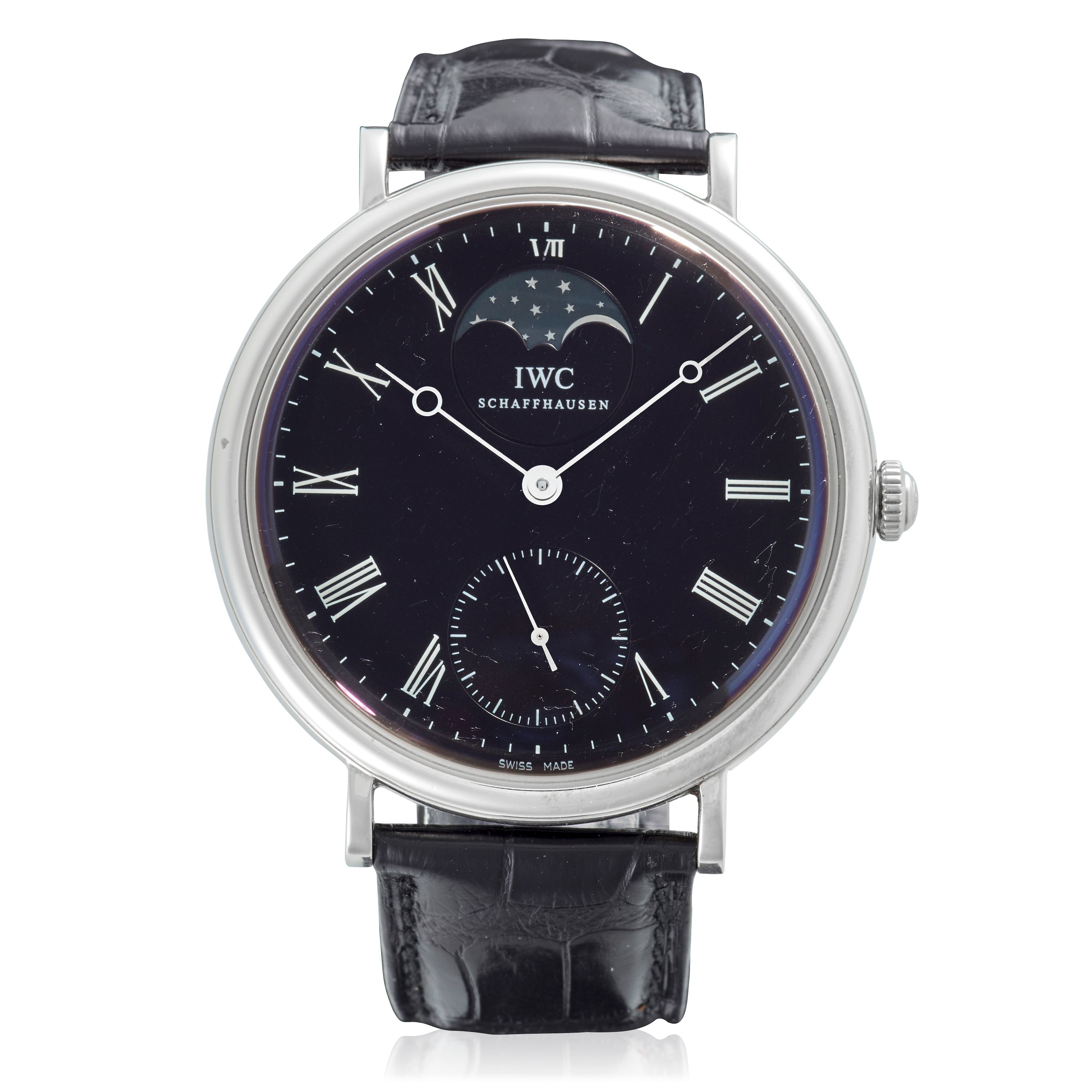 IWC. A STAINLESS-STEEL MANUAL WIND WRISTWATCH WITH MOON PHASE Portofino, Ref: 5448, c.2005