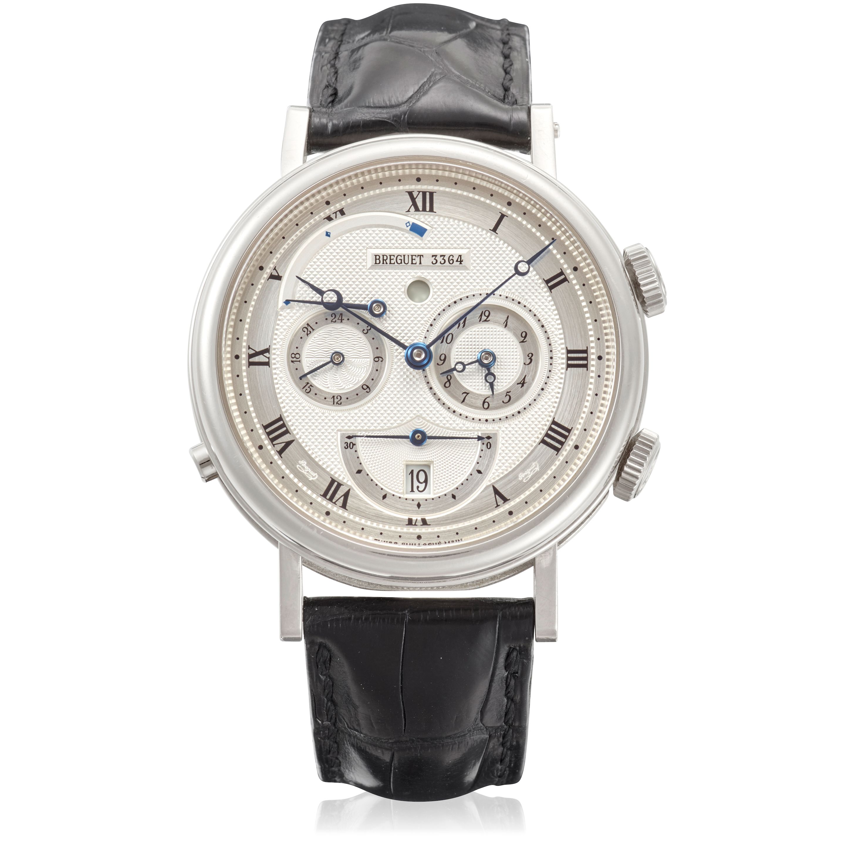 BREGUET. A FINE 18K GOLD AUTOMATIC CALENDAR ALARM WRISTWATCH WITH POWER RESERVE INDICATION Réveil du Tsar Classique, Ref: 5707, c.2000s