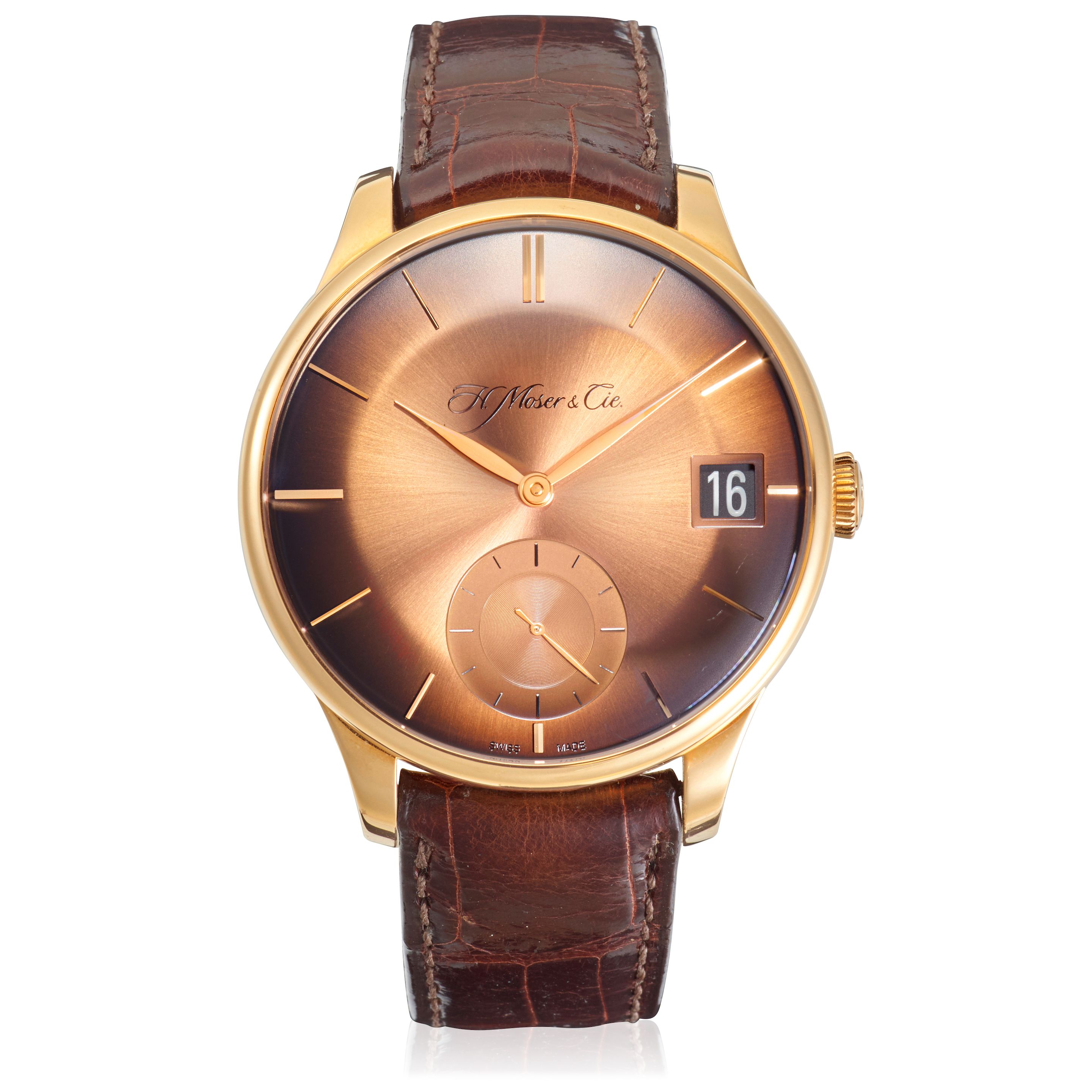 H.MOSER & CIE. AN 18K ROSE GOLD MANUAL WIND WRISTWATCH WITH POWER RESERVE INDICATION Venturer Big date, Ref: 2100-0401, c.2018