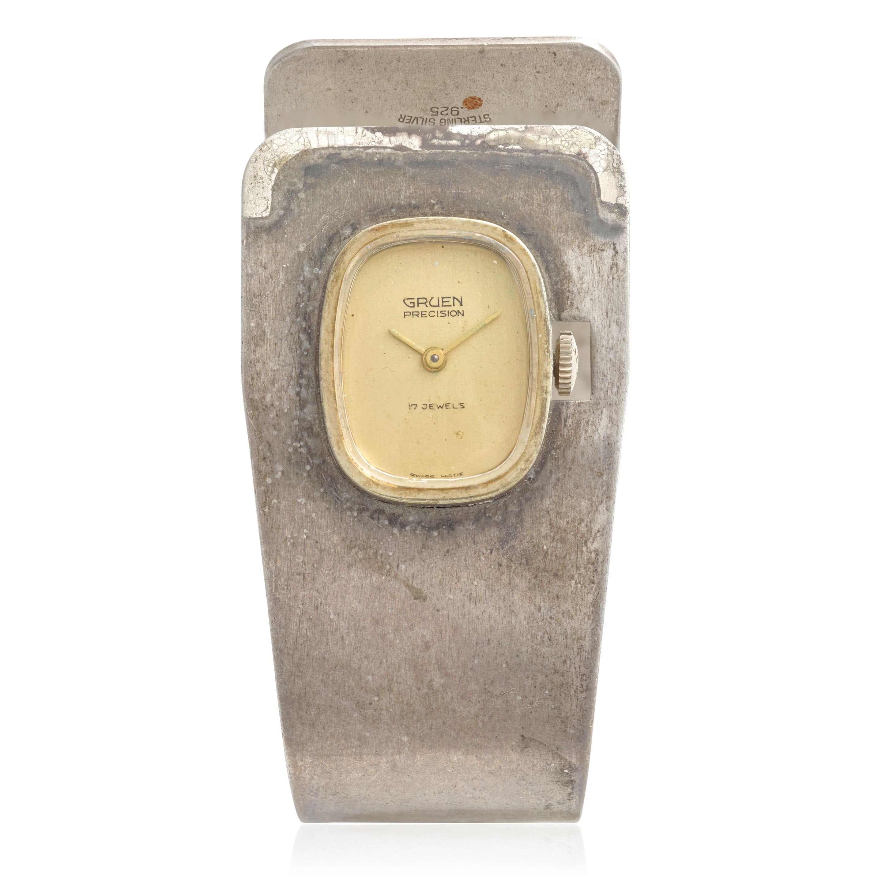 GRUEN. A SILVER MANUAL WIND CUFF WATCH Precision, Circa 1970