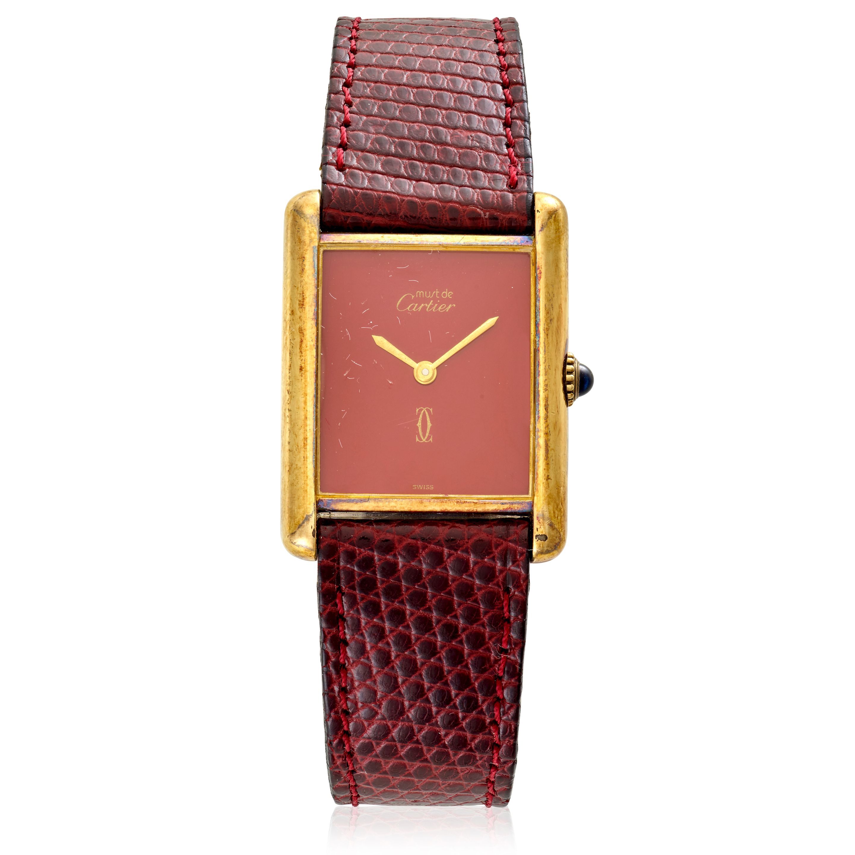 CARTIER. A GOLD PLATED MANUAL WIND WRISTWATCH Must de Cartier Tank,