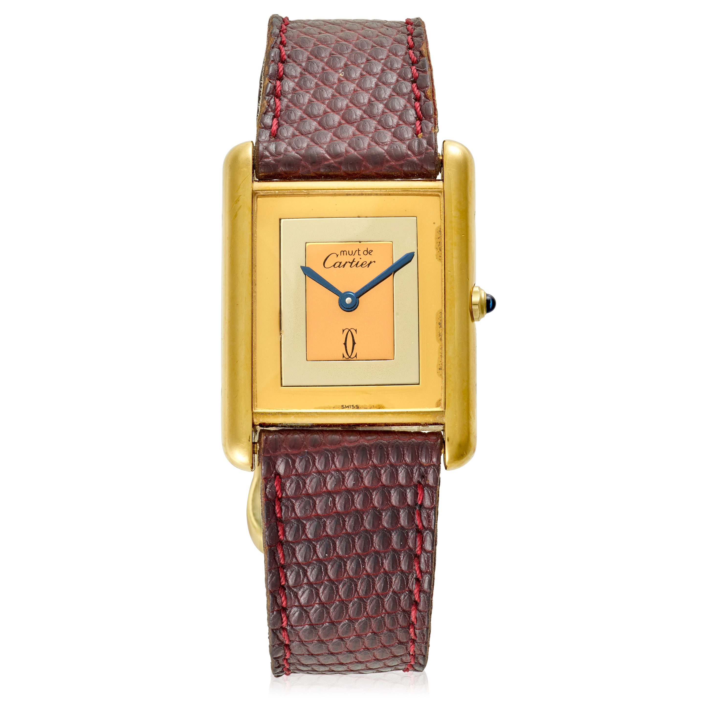 CARTIER. A GOLD-PLATED WRISTWATCH Must de Cartier Tank, Ref: 681006,