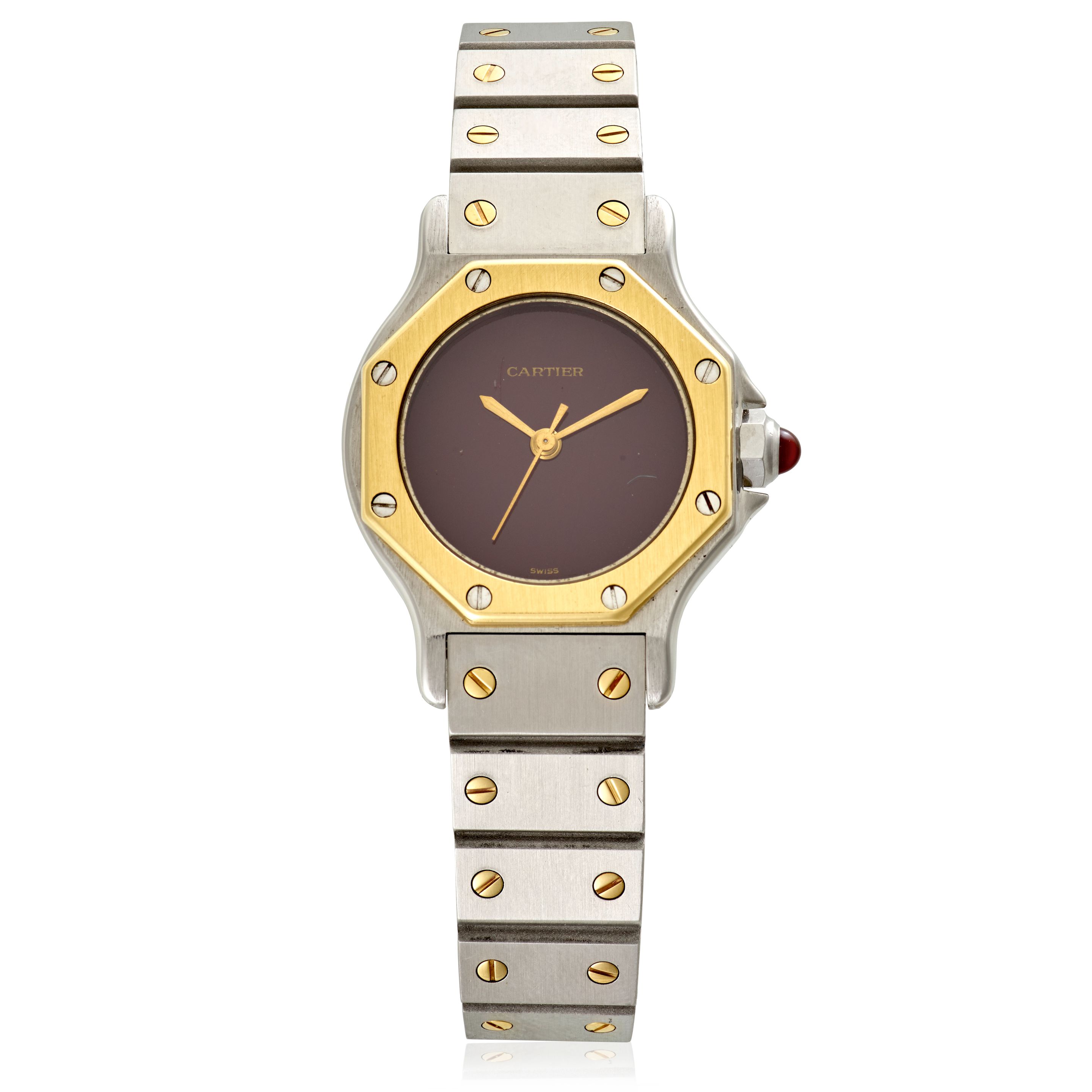 CARTIER. A STAINLESS-STEEL AND GOLD AUTOMATIC BRACELET WATCH Santos, c.1990