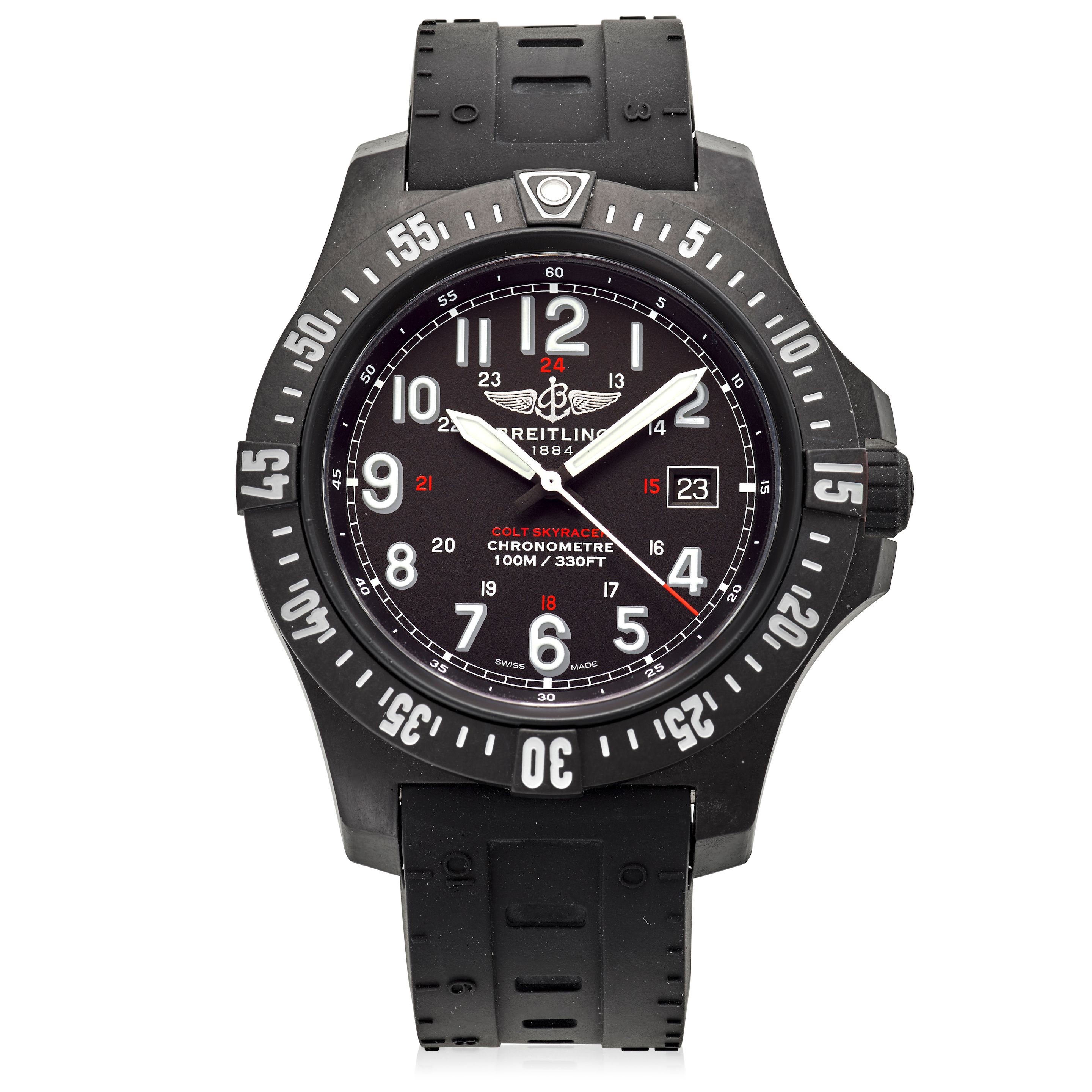 BREITLING. A CARBON QUARTZ CALENDAR WRISTWATCH Colt Skyracer, Ref: X74320, Sold 2018