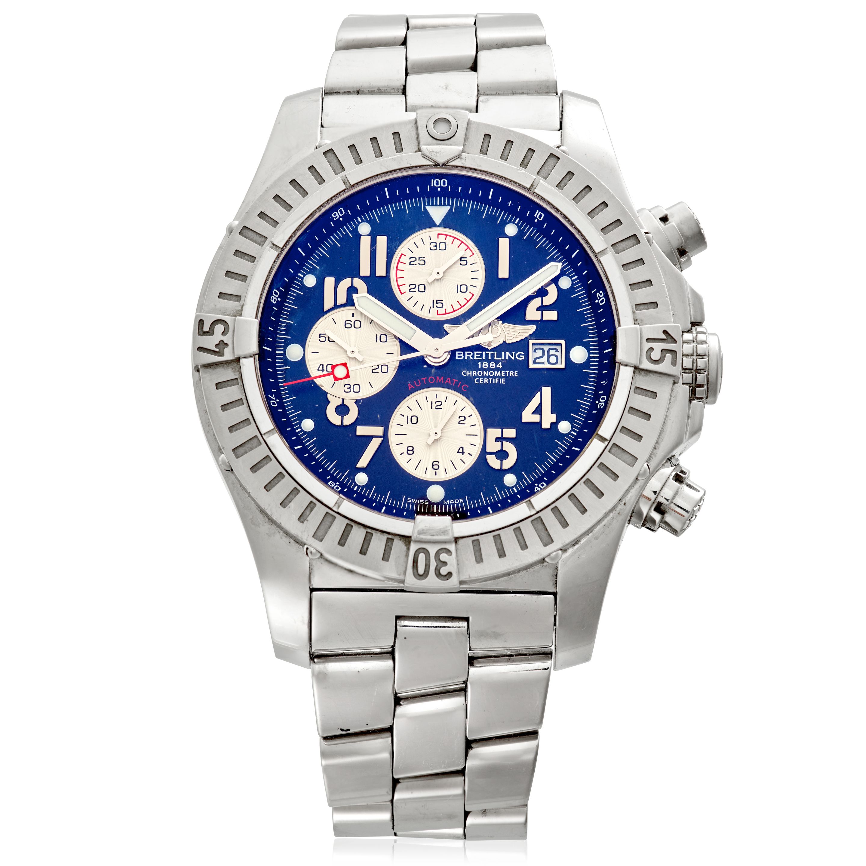 Breitling. A large stainless steel automatic calendar chronograph bracelet watch Super Avenger , Ref: A13370, Circa 2010