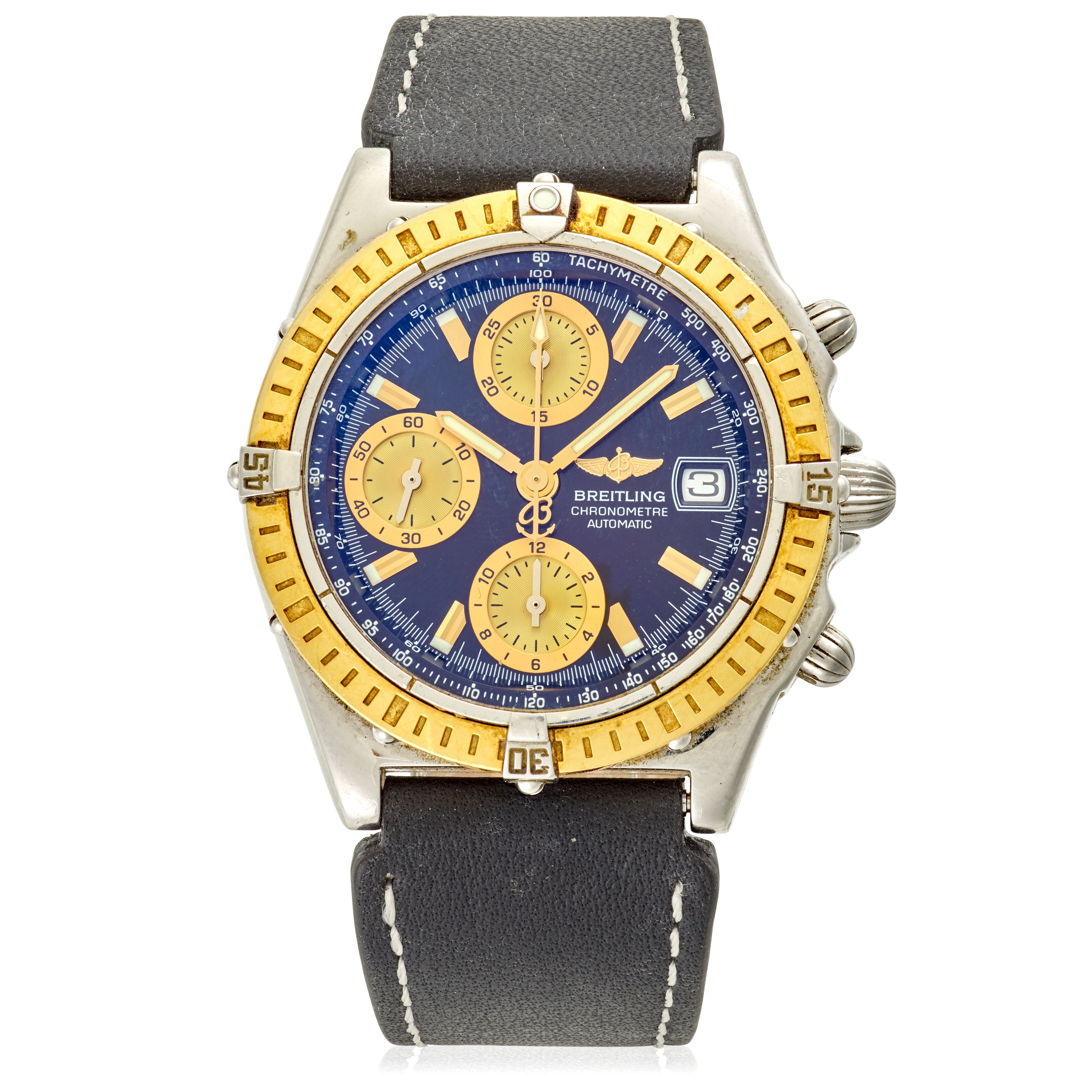 BREITLING. A STAINLESS STEEL AND GOLD AUTOMATIC CALENDAR CHRONOGRAPH WRISTWATCH Chronomat, Ref: D13352, Purchased 2nd May, 2006