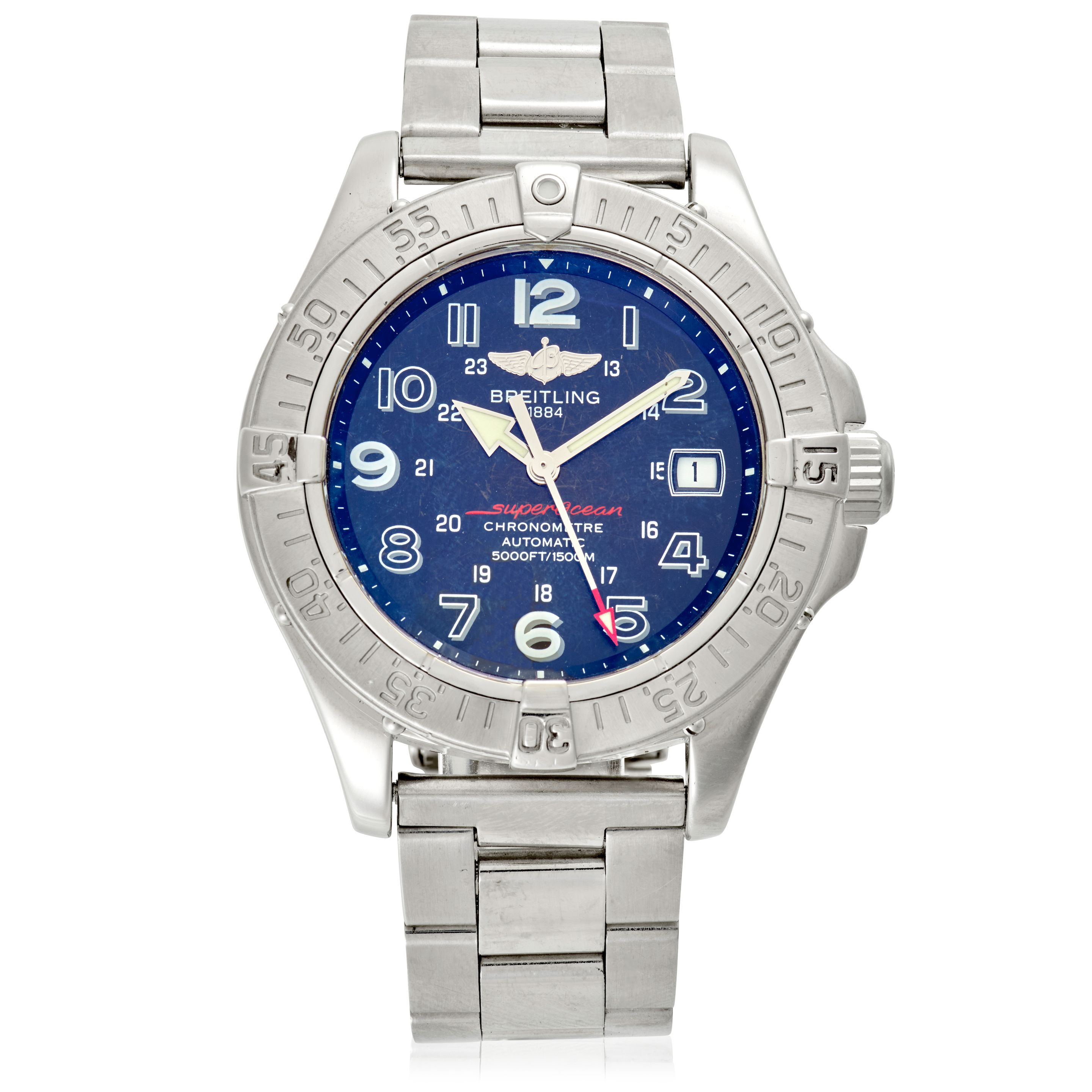 BREITLING. A STAINLESS STEEL AUTOMATIC CALENDAR BRACELET WATCH SuperOcean, Ref: A17360, Purchased 4th May, 2010
