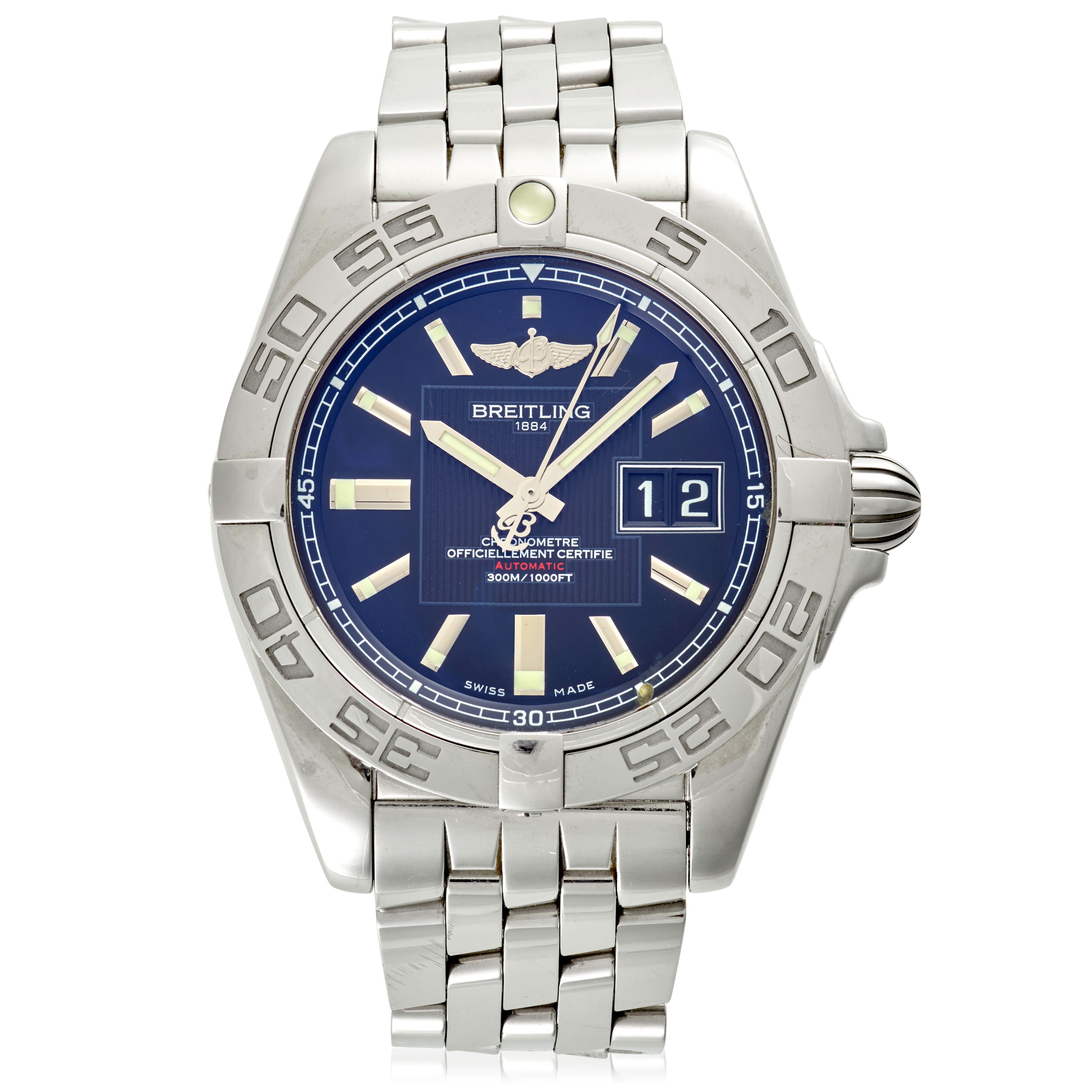 BREITLING. A STAINLESS-STEEL AUTOMATIC CALENDAR BRACELET WATCH Galactic 41, Ref: A49350, c.2010s
