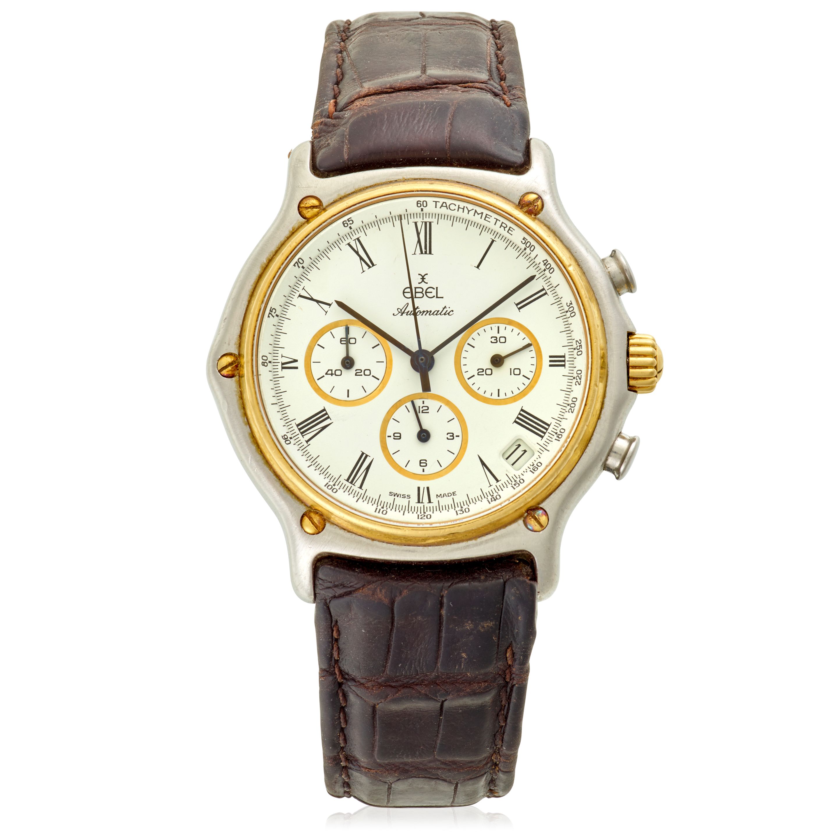 EBEL. A STEEL AND GOLD AUTOMATIC CHRONOGRAPH CALENDAR WRISTWATCHRef: 1433, c. 1995