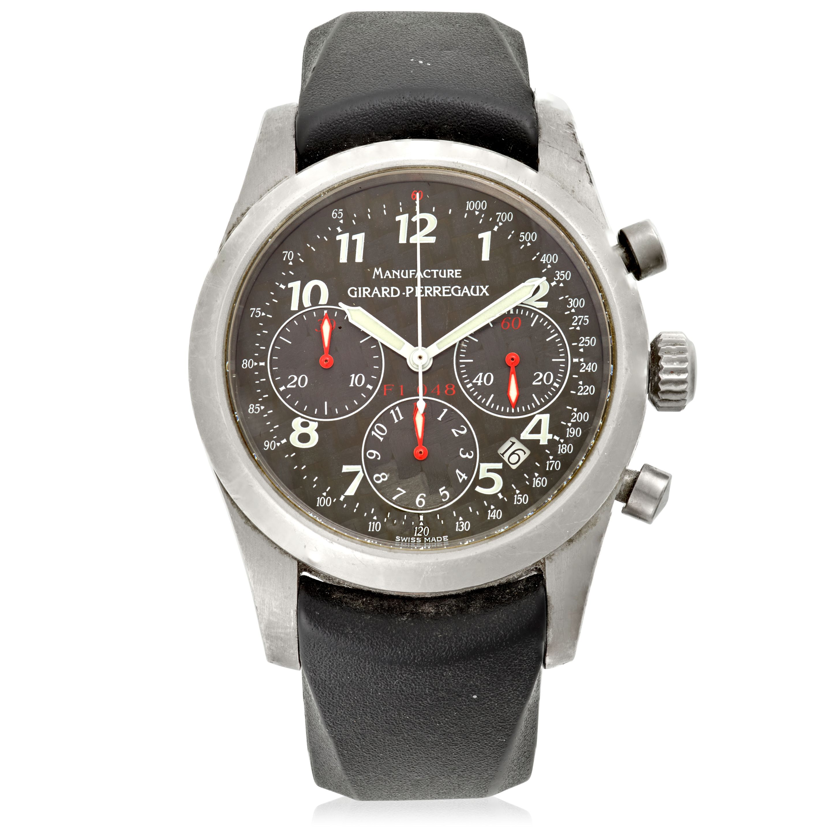GIRARD PERREGAUX. A LIMITED EDITION TITANIUM AUTOMATIC CALENDAR CHRONOGRAPH WRISTWATCH Ferrari Chronographe Titane, Ref: 4955 Limited Edition No.247/1000, Circa 2005