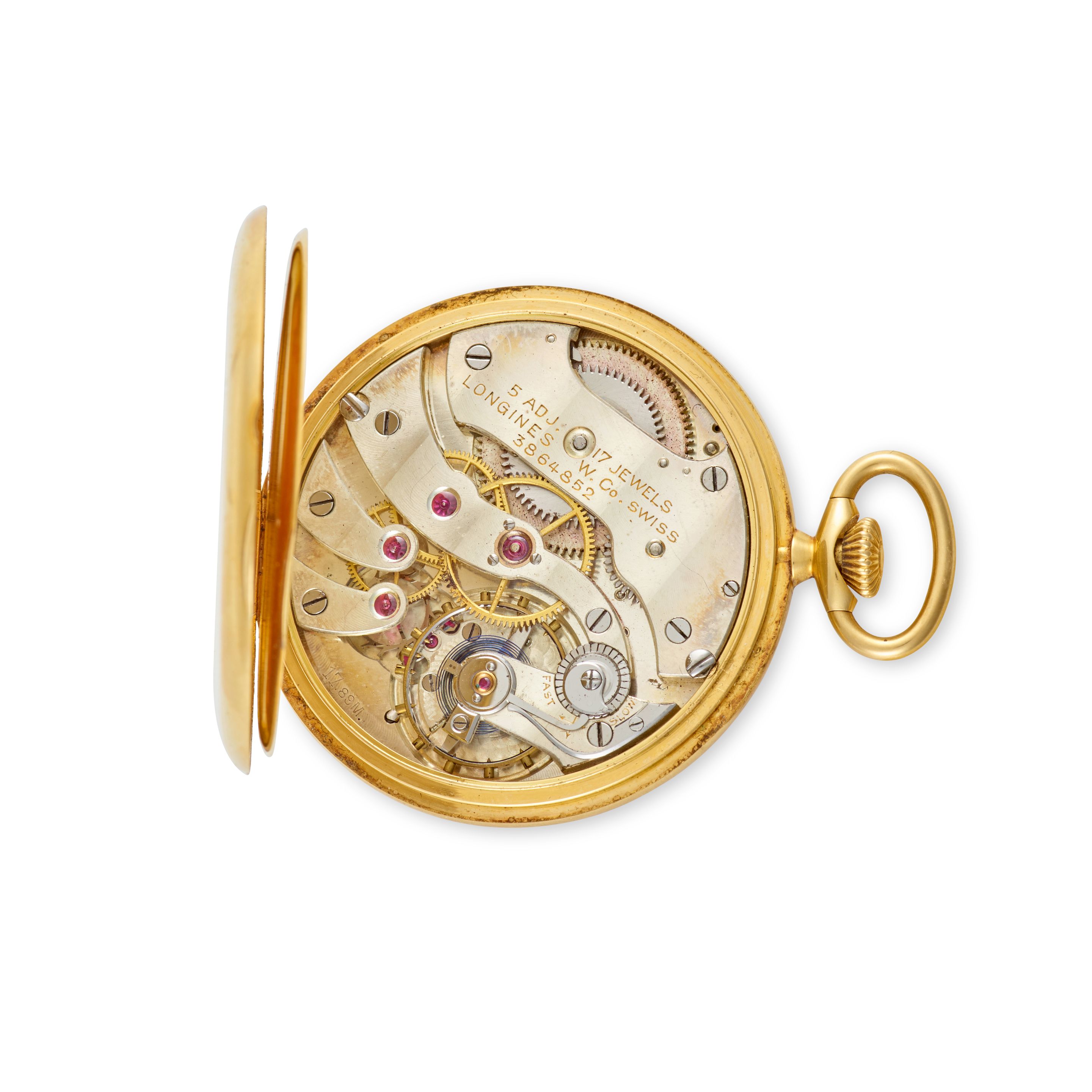 LONGINES FOR TIFFANY & CO. AN 18K GOLD KEYLESS WIND OPEN FACE POCKET WATCH Circa 1920