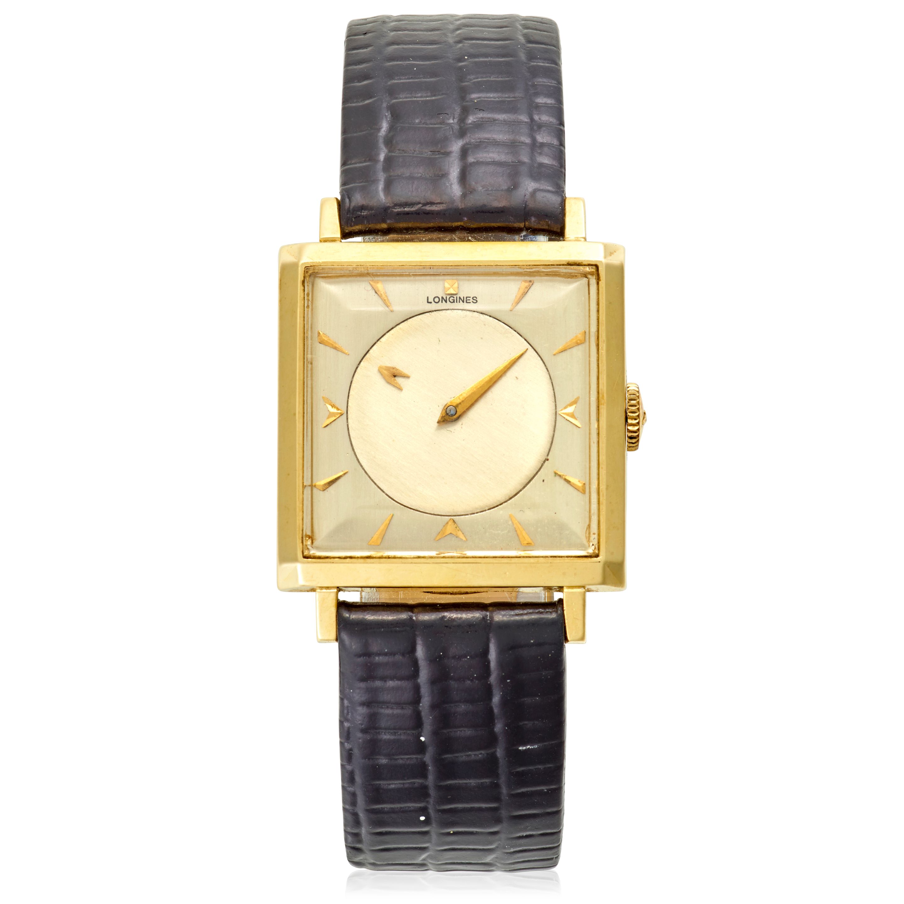 LONGINES. A 14K GOLD MYSTERY WRISTWATCH Mystery, c. 1955