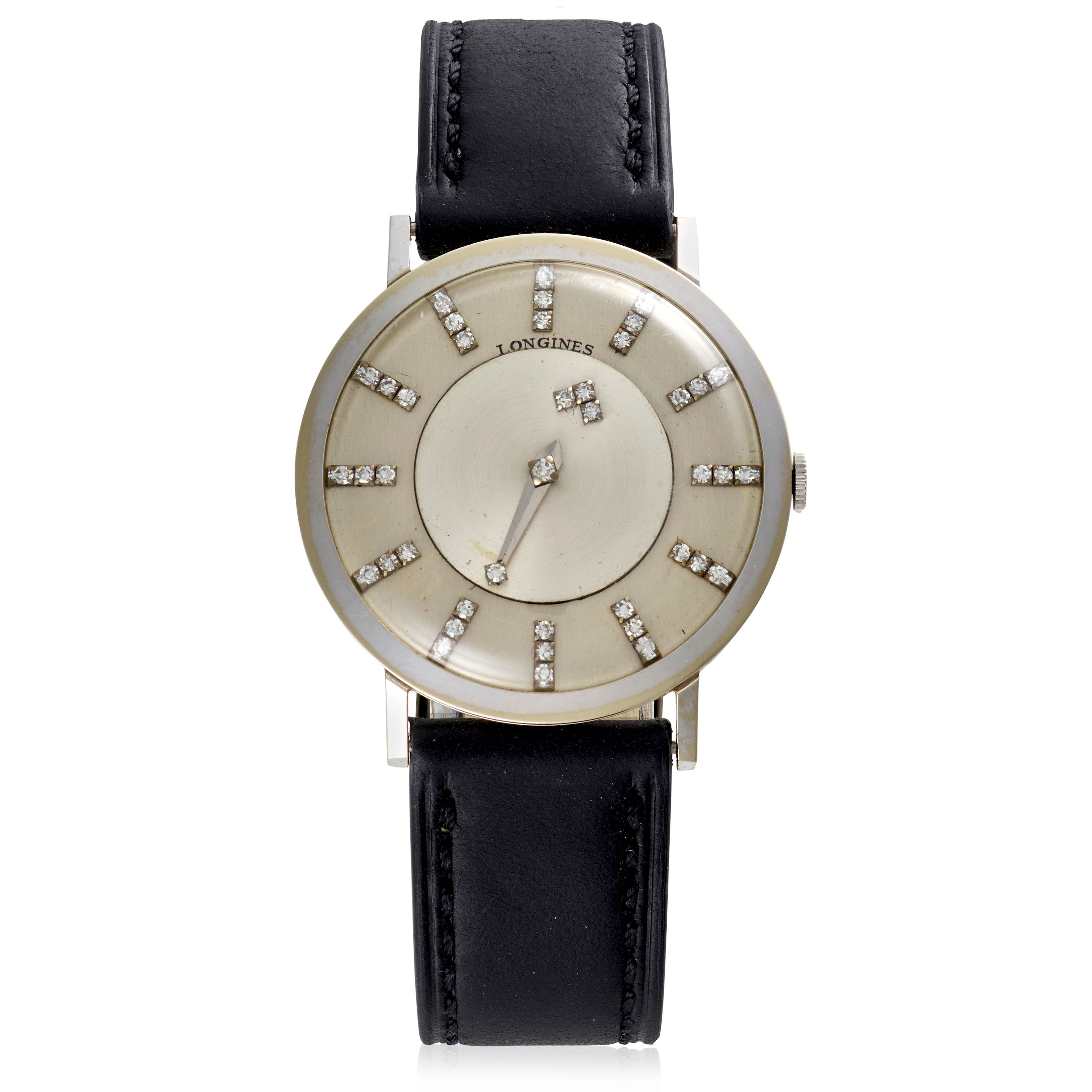 LONGINES. A 14K WHITE GOLD MANUAL WIND WRISTWATCHc.1950s