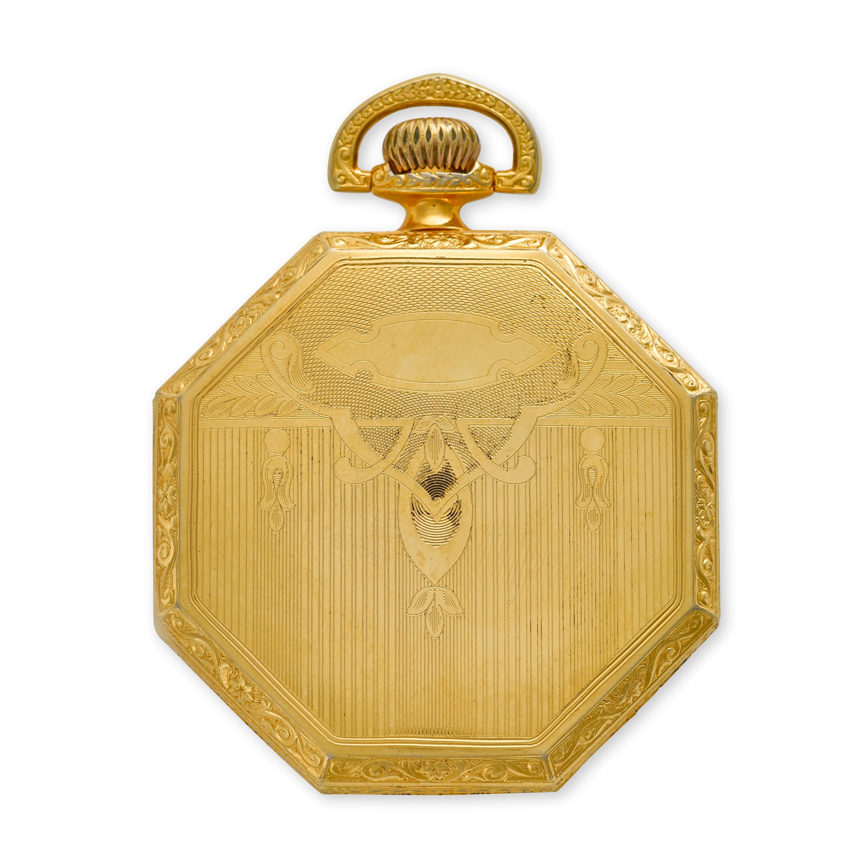 OMEGA. A GILT ENGRAVED OCTAGONAL DRESS WATCH WITH FANCY DIALCirca 1915