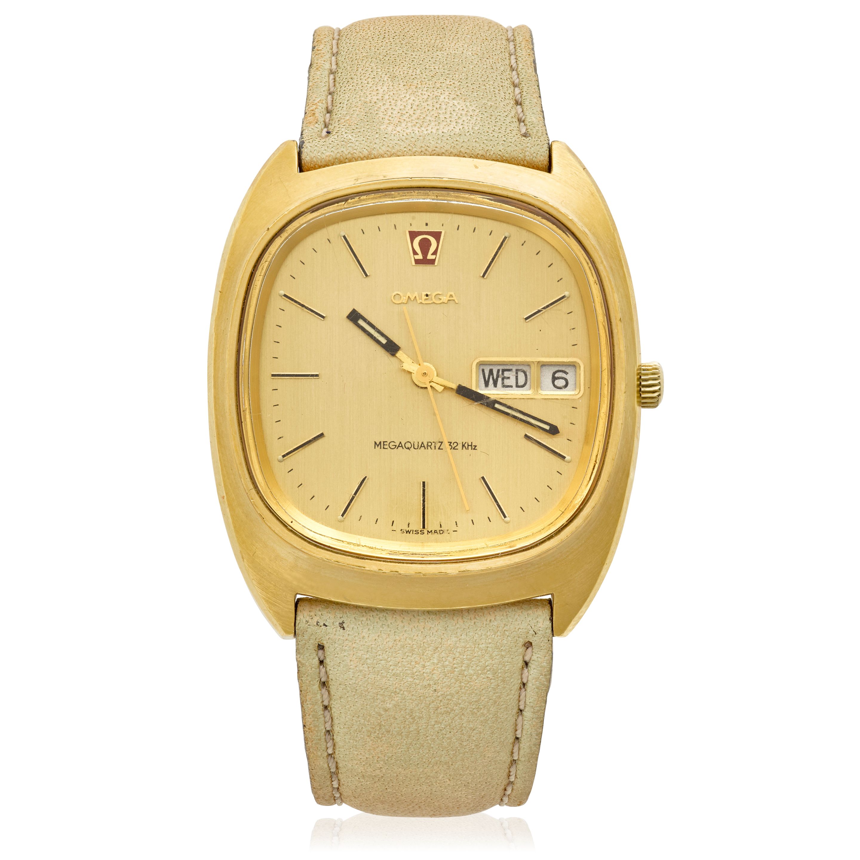 OMEGA. A GOLD-FILLED QUARTZ CALENDAR WRISTWATCH Megaquartz, 1970s