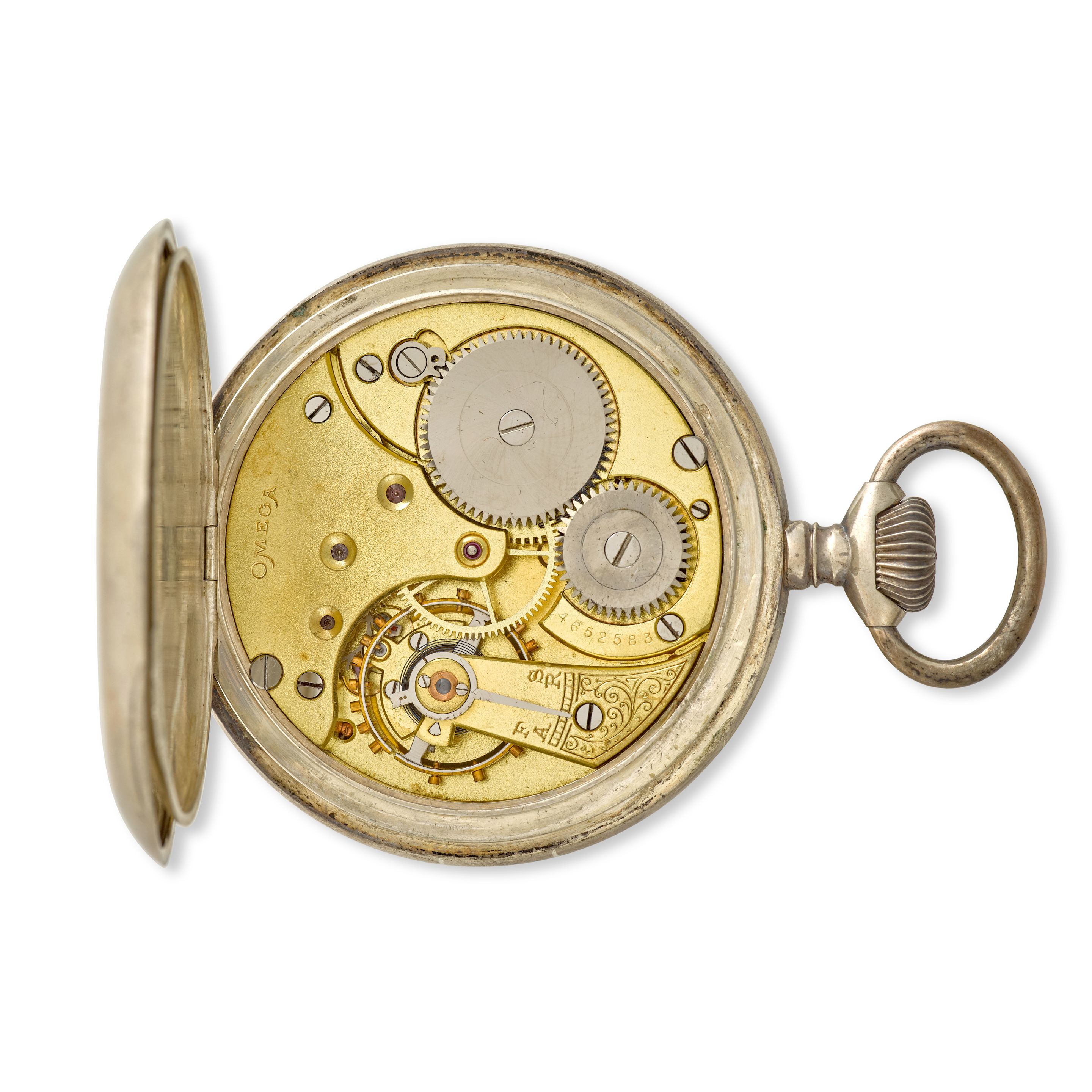 OMEGA. A SILVER AND GOLD OPENFACE MOTORING WATCHCirca 1915