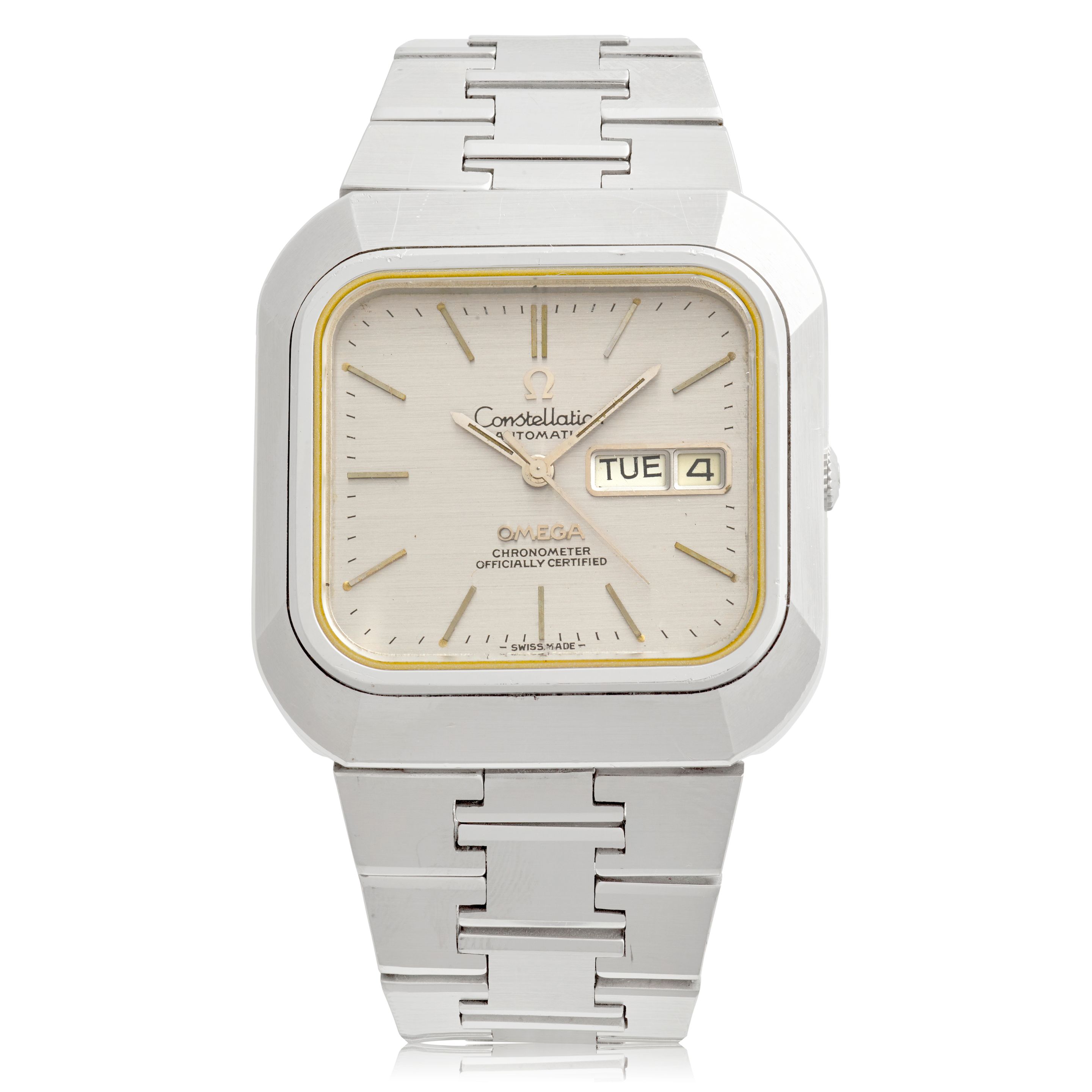 Omega. A stainless steel automatic square calendar bracelet watch Constellation 'Jumbo', Ref: 168.0063/368.0858, Circa 1975