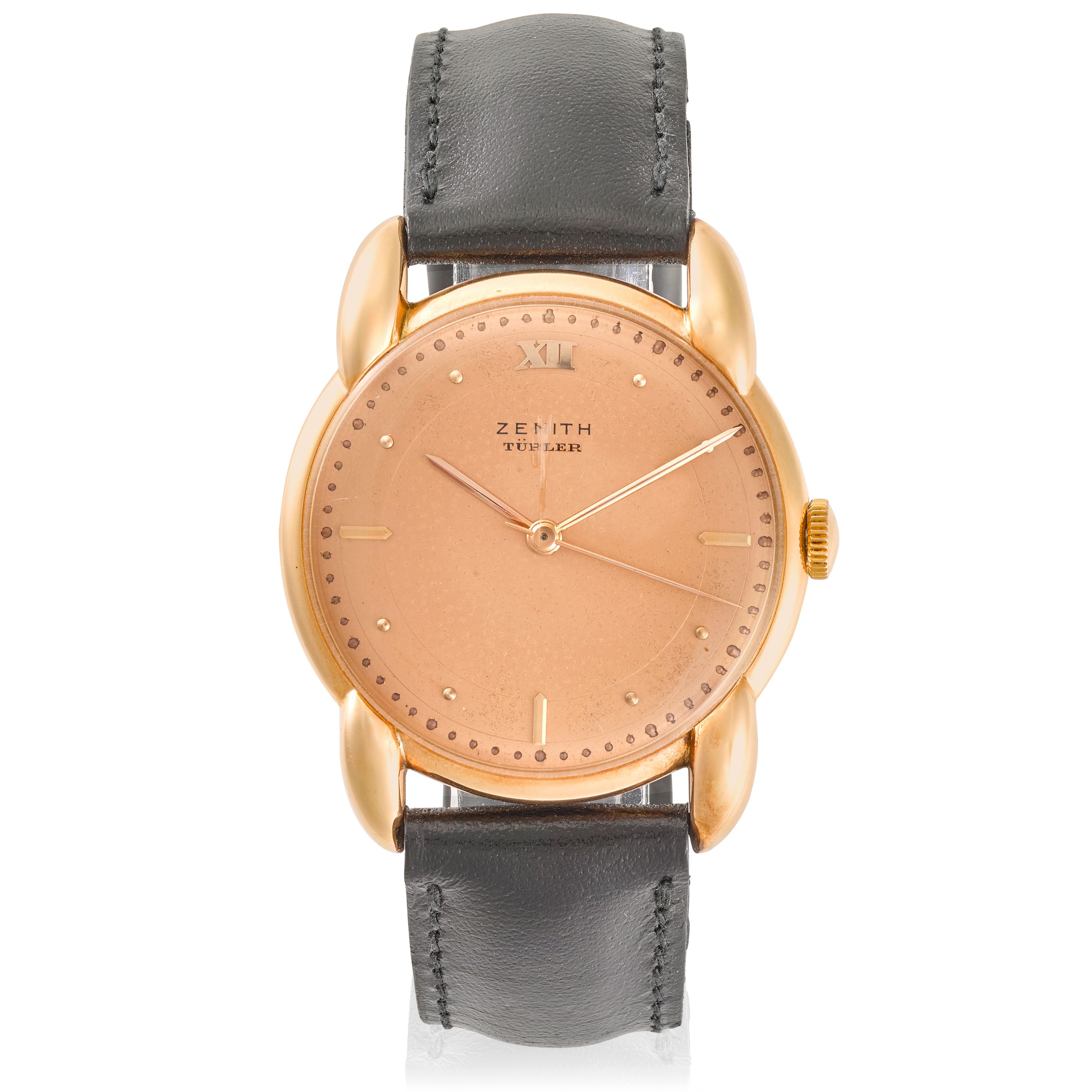 ZENITH. A PINK GOLD WATCH RETAILED BY TURLERCirca 1945